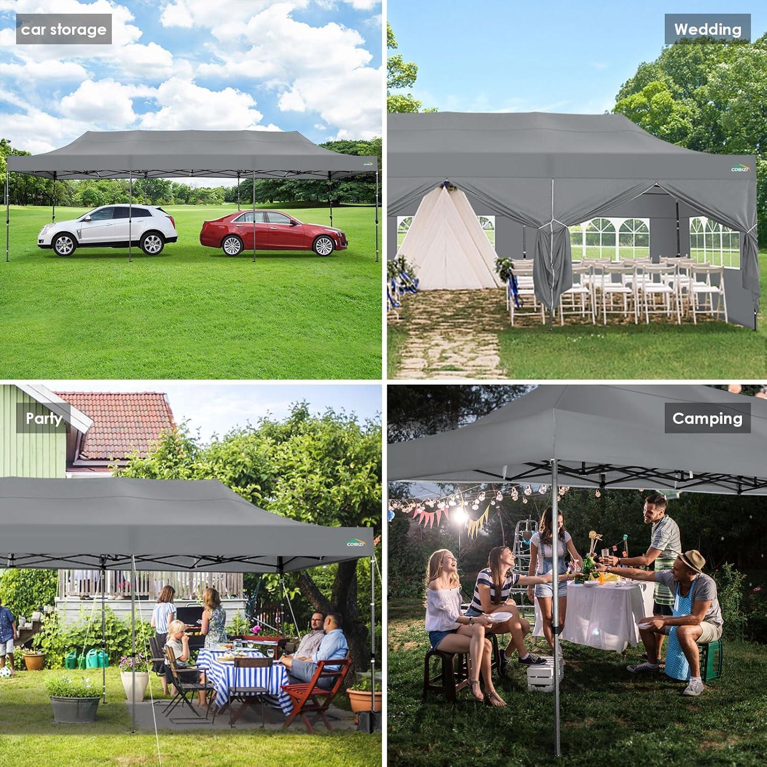 image:imageCOBIZI 10x20 Heavy Duty Pop up Canopy Tent with 6 sidewalls Easy Up Commercial Outdoor Canopy Wedding Party Tents for Parties All Season Wind amp Waterproof Gazebo with Roller BagGreyFrame ThickenedGray