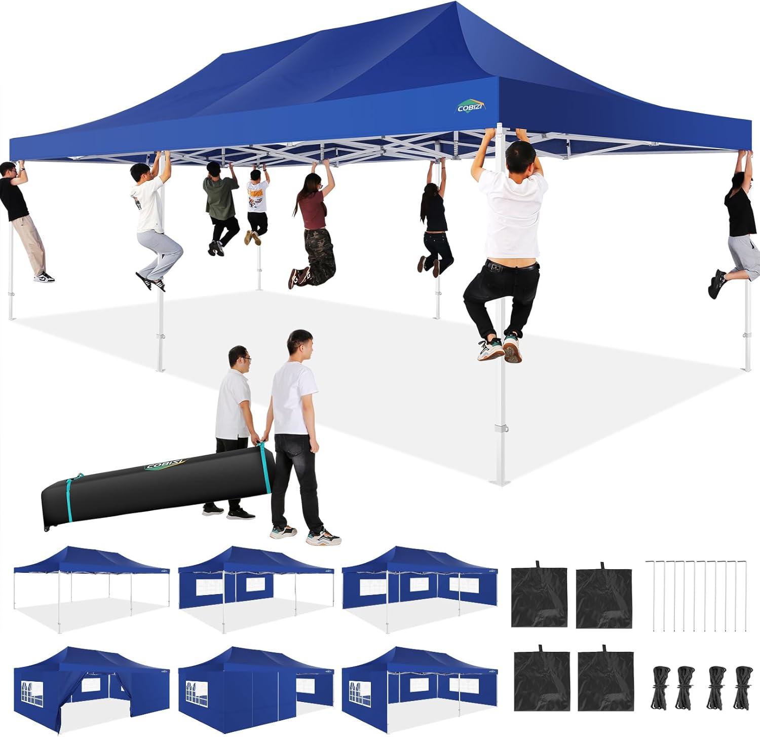 image:imageCOBIZI 10x20 Heavy Duty Pop up Canopy Tent with 6 sidewalls Easy Up Commercial Outdoor Canopy Wedding Party Tents for Parties All Season Wind amp Waterproof Gazebo with Roller BagGreyFrame ThickenedDark Blue