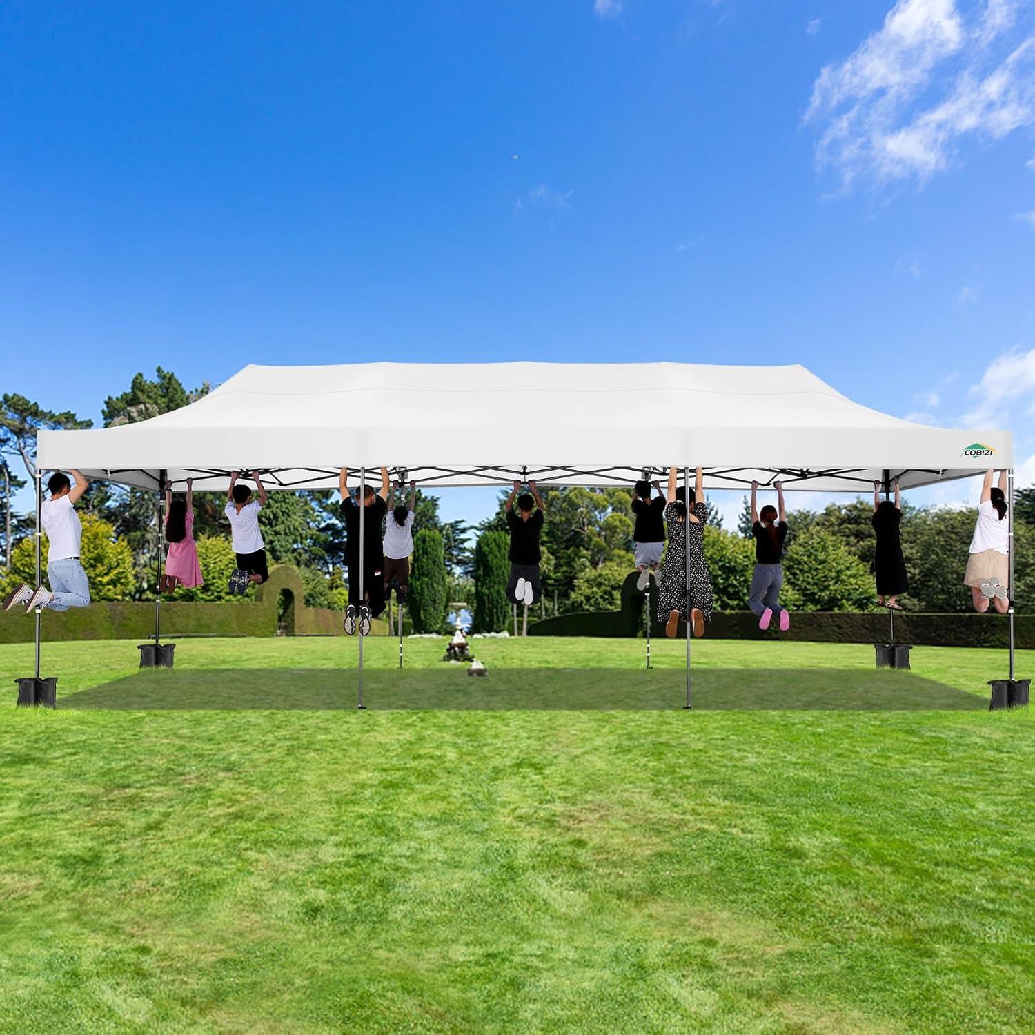 image:imageCOBIZI 10x20 Heavy Duty Pop up Canopy Tent with 6 sidewalls Easy Up Commercial Outdoor Canopy Wedding Party Tents for Parties All Season Wind amp Waterproof Gazebo with Roller BagGreyFrame ThickenedCream