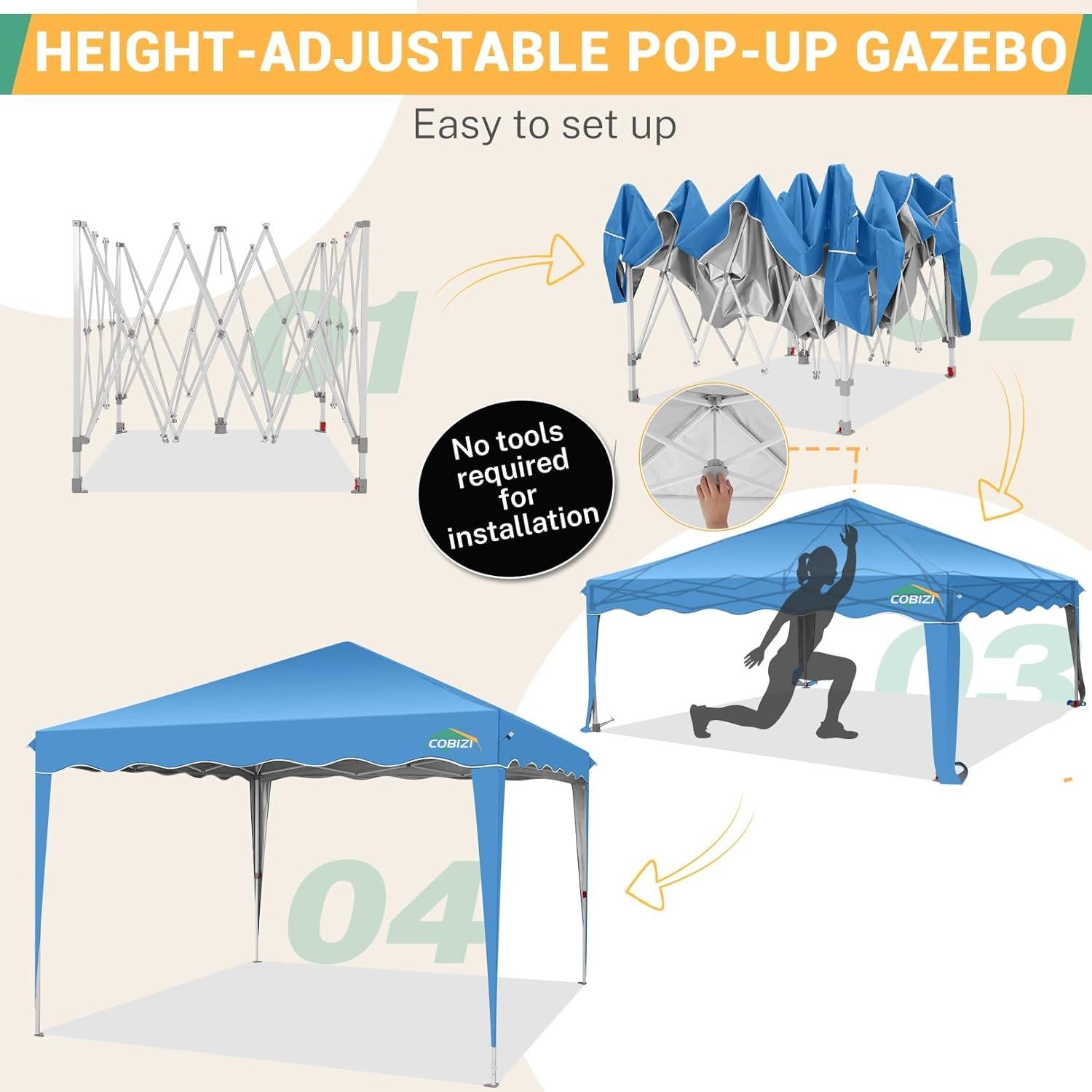 image:imageCOBIZI 10x20 Heavy Duty Pop up Canopy Tent with 6 sidewalls Easy Up Commercial Outdoor Canopy Wedding Party Tents for Parties All Season Wind amp Waterproof Gazebo with Roller BagGreyFrame ThickenedSky Blue