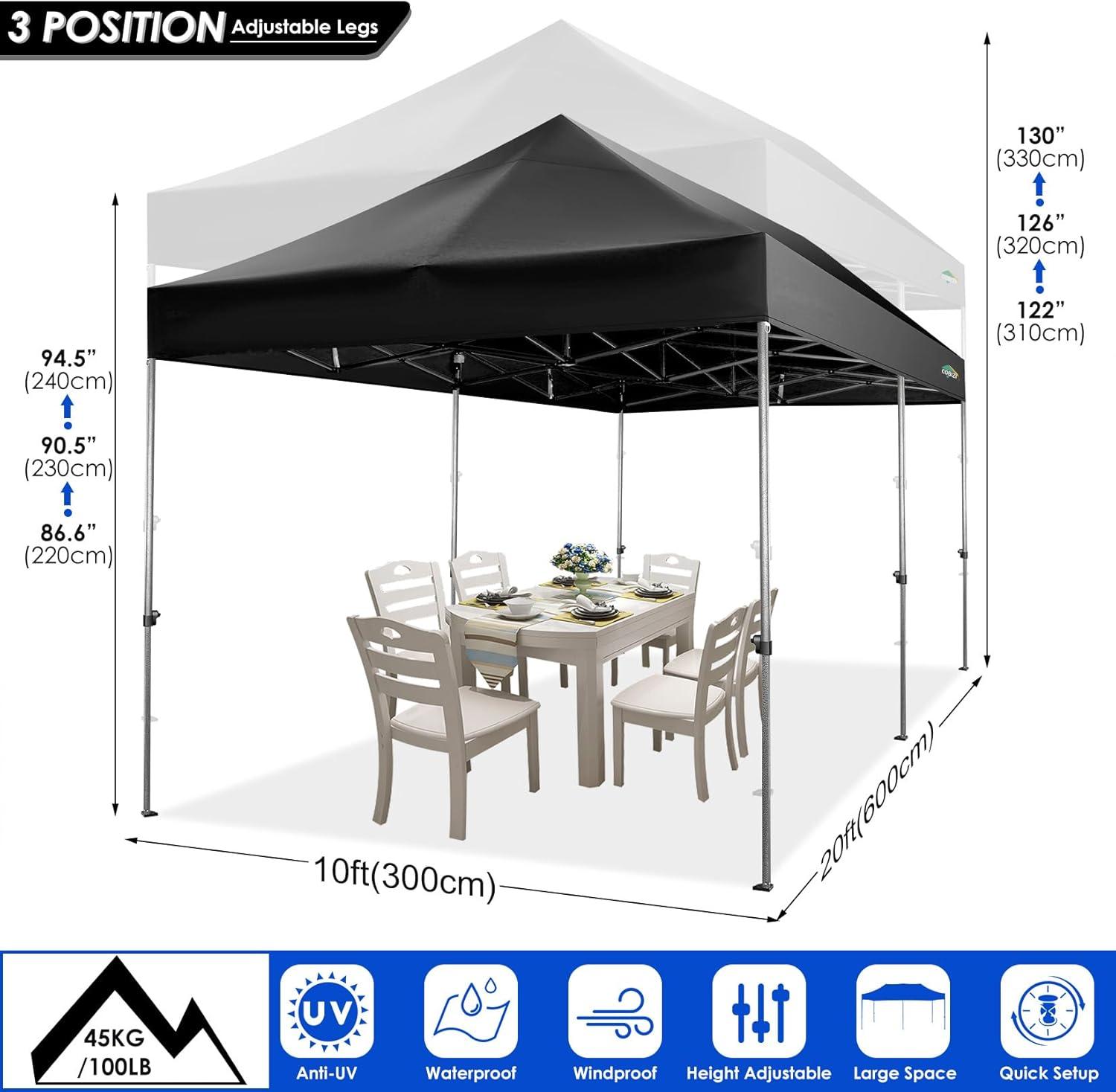 image:imageCOBIZI 10x20 Heavy Duty Pop up Canopy Tent with 6 sidewalls Easy Up Commercial Outdoor Canopy Wedding Party Tents for Parties All Season Wind amp Waterproof Gazebo with Roller BagGreyFrame ThickenedBlack