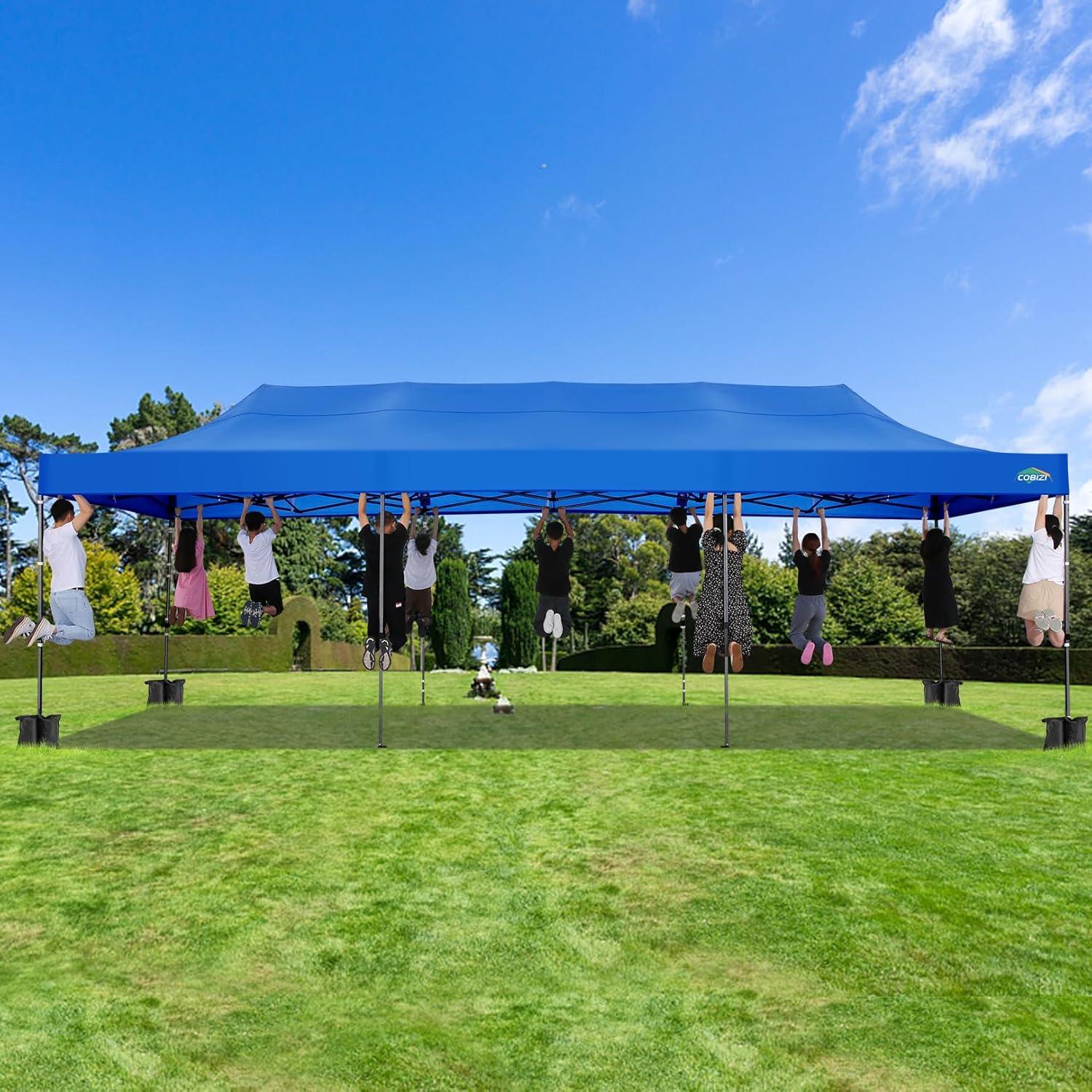 image:imageCOBIZI 10x20 Heavy Duty Pop up Canopy Tent with 6 sidewalls Easy Up Commercial Outdoor Canopy Wedding Party Tents for Parties All Season Wind amp Waterproof Gazebo with Roller BagGreyFrame ThickenedSky Blue