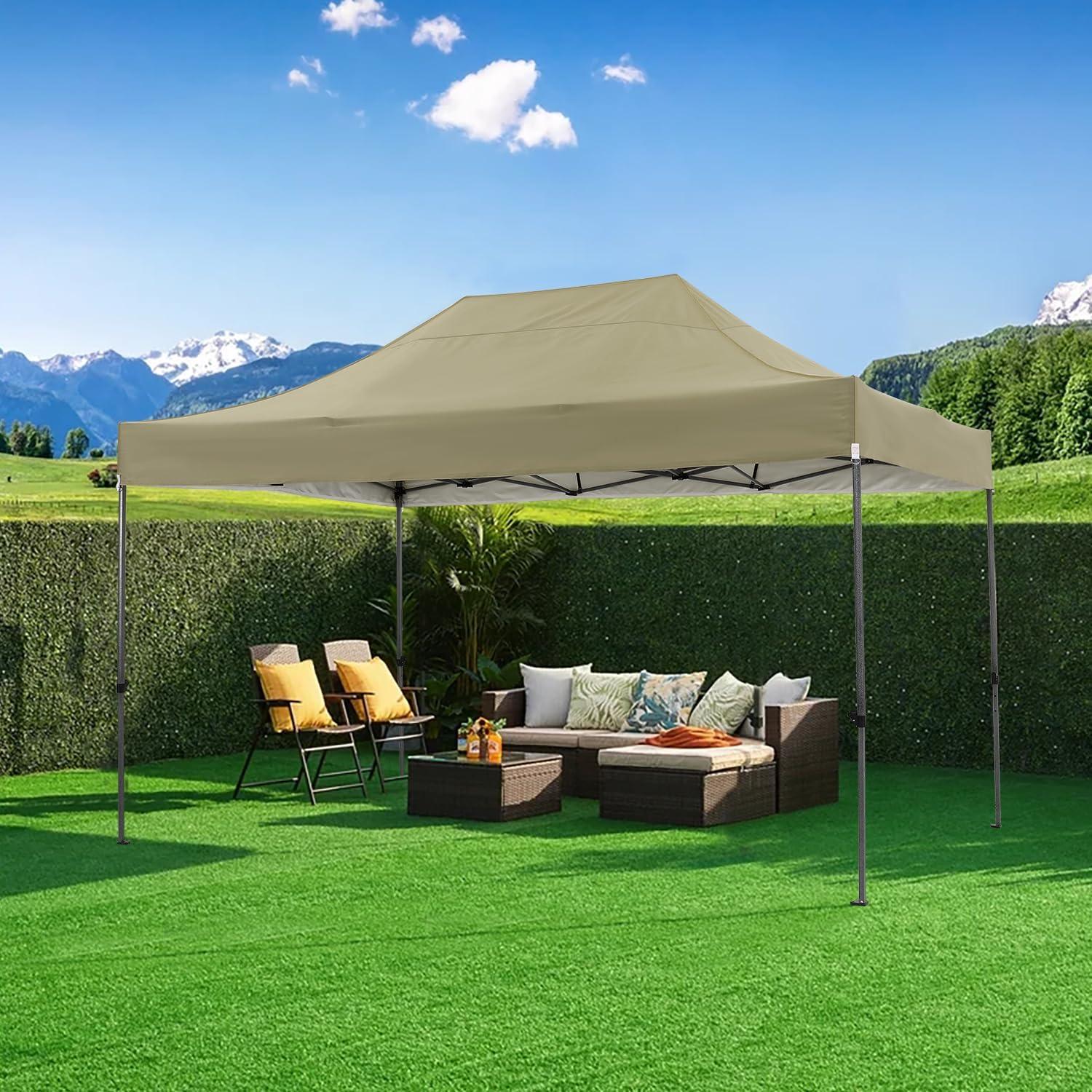image:imageCOBIZI 10x20 Heavy Duty Pop up Canopy Tent with 6 sidewalls Easy Up Commercial Outdoor Canopy Wedding Party Tents for Parties All Season Wind amp Waterproof Gazebo with Roller BagGreyFrame ThickenedKhaki