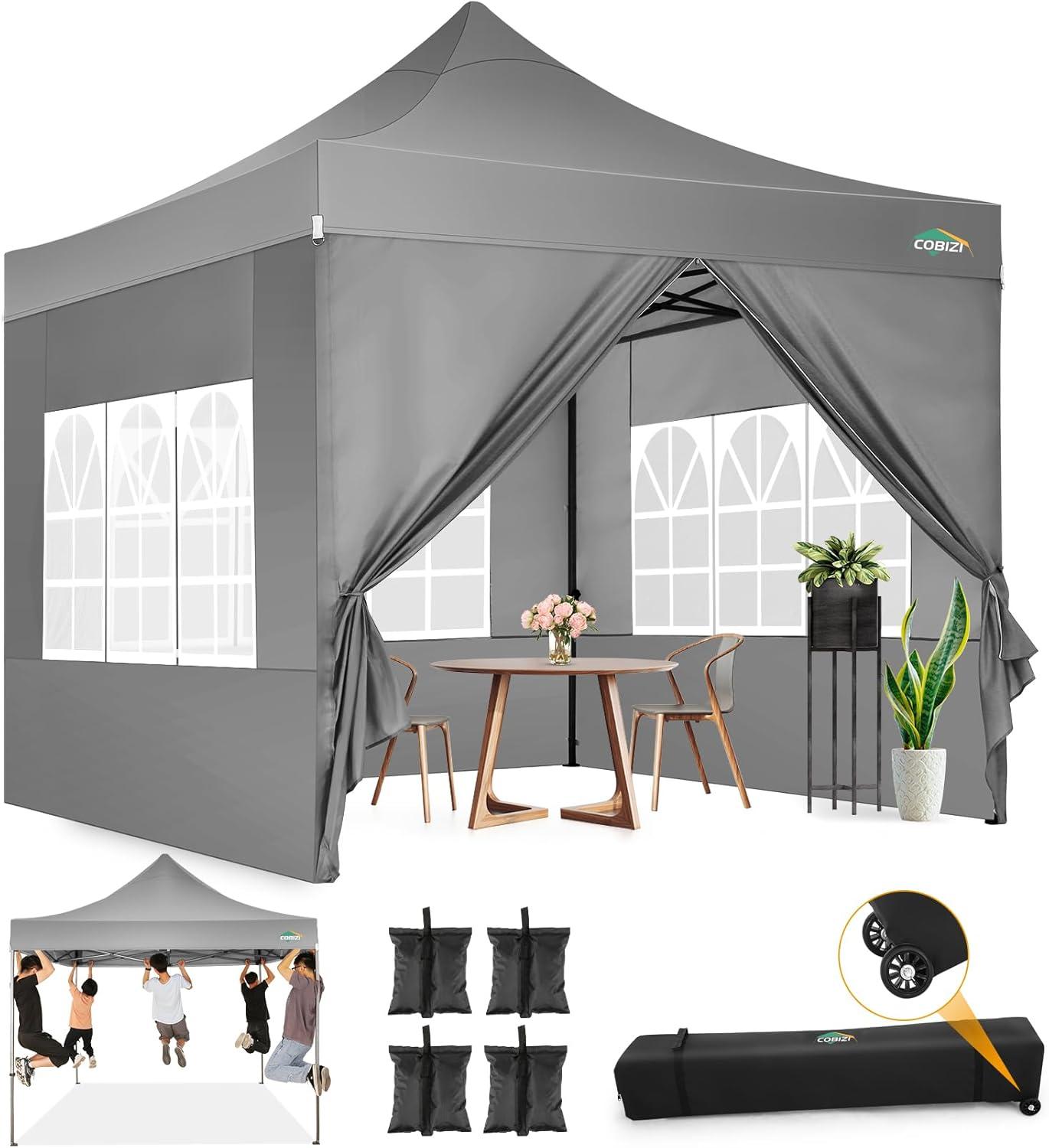 image:imageCOBIZI 10x20 Heavy Duty Pop up Canopy Tent with 6 sidewalls Easy Up Commercial Outdoor Canopy Wedding Party Tents for Parties All Season Wind amp Waterproof Gazebo with Roller BagGreyFrame ThickenedGray