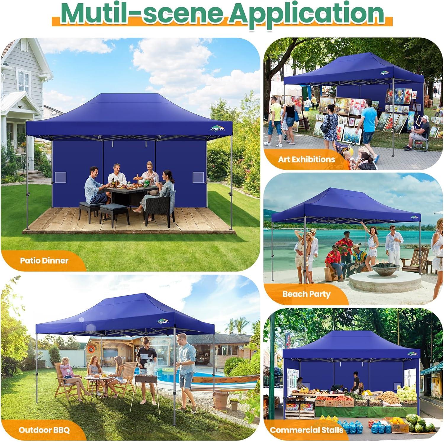 image:imageCOBIZI 10x20 Heavy Duty Pop up Canopy Tent with 6 sidewalls Easy Up Commercial Outdoor Canopy Wedding Party Tents for Parties All Season Wind amp Waterproof Gazebo with Roller BagGreyFrame ThickenedDark Blue