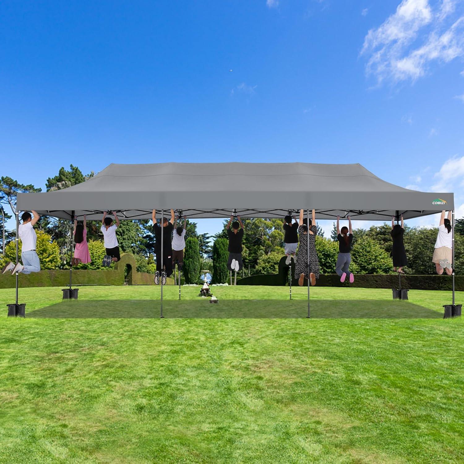 image:imageCOBIZI 10x20 Heavy Duty Pop up Canopy Tent with 6 sidewalls Easy Up Commercial Outdoor Canopy Wedding Party Tents for Parties All Season Wind amp Waterproof Gazebo with Roller BagGreyFrame ThickenedLight Grey