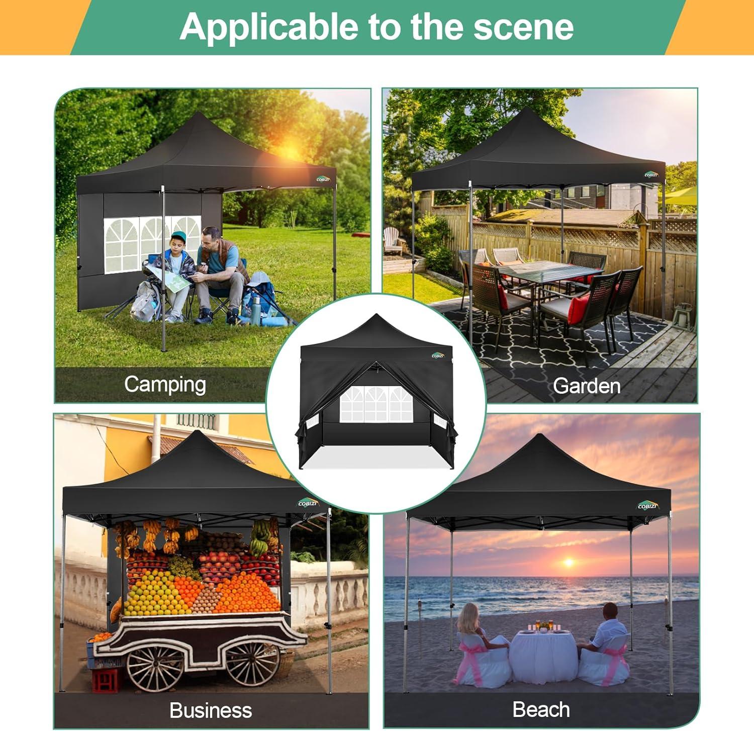 image:imageCOBIZI 10x20 Heavy Duty Pop up Canopy Tent with 6 sidewalls Easy Up Commercial Outdoor Canopy Wedding Party Tents for Parties All Season Wind amp Waterproof Gazebo with Roller BagGreyFrame ThickenedBlack
