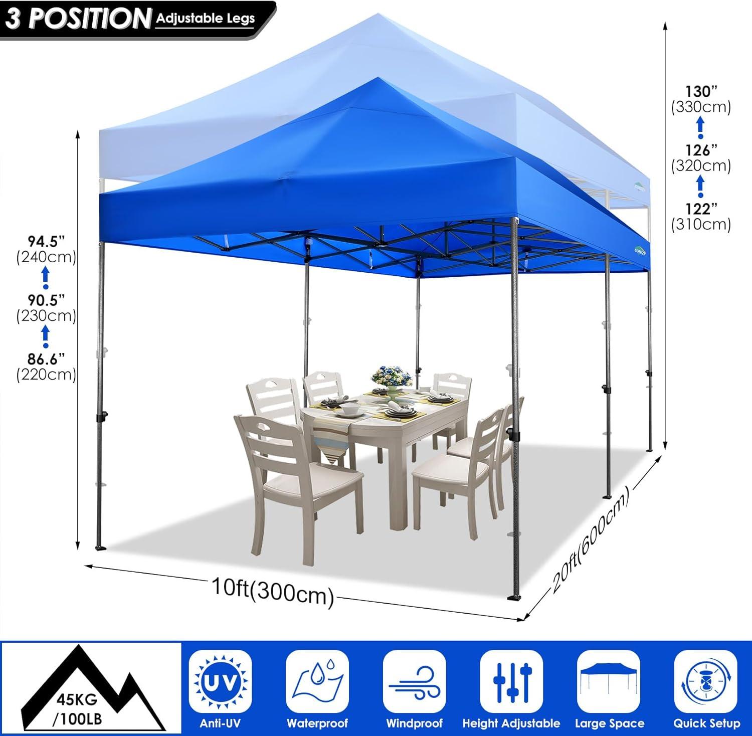 image:imageCOBIZI 10x20 Heavy Duty Pop up Canopy Tent with 6 sidewalls Easy Up Commercial Outdoor Wedding Party Tents for Parties All Season Wind amp Waterproof Gazebo Roller Bag BlueFrame Thickened