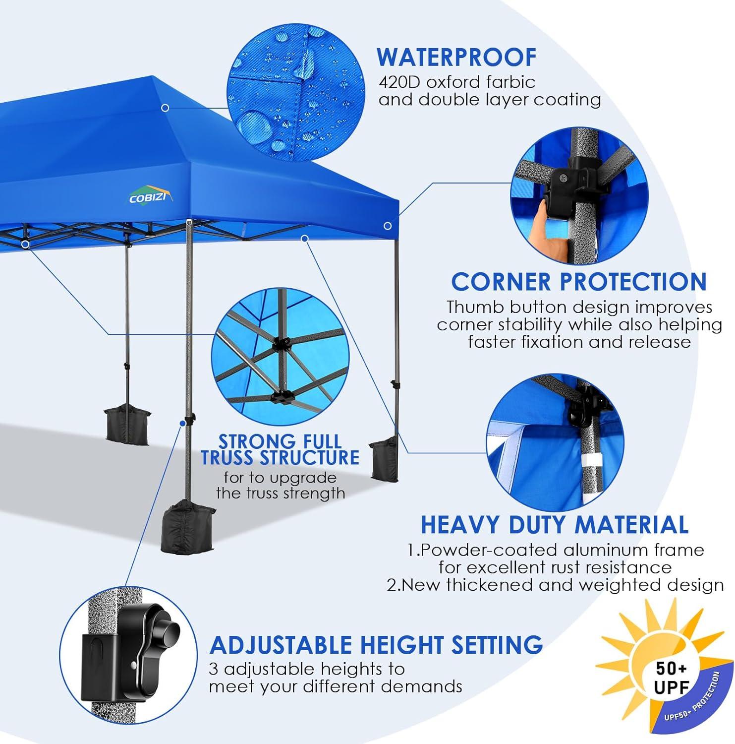 image:imageCOBIZI 10x20 Heavy Duty Pop up Canopy Tent with 6 sidewalls Easy Up Commercial Outdoor Wedding Party Tents for Parties All Season Wind amp Waterproof Gazebo Roller Bag BlueFrame Thickened