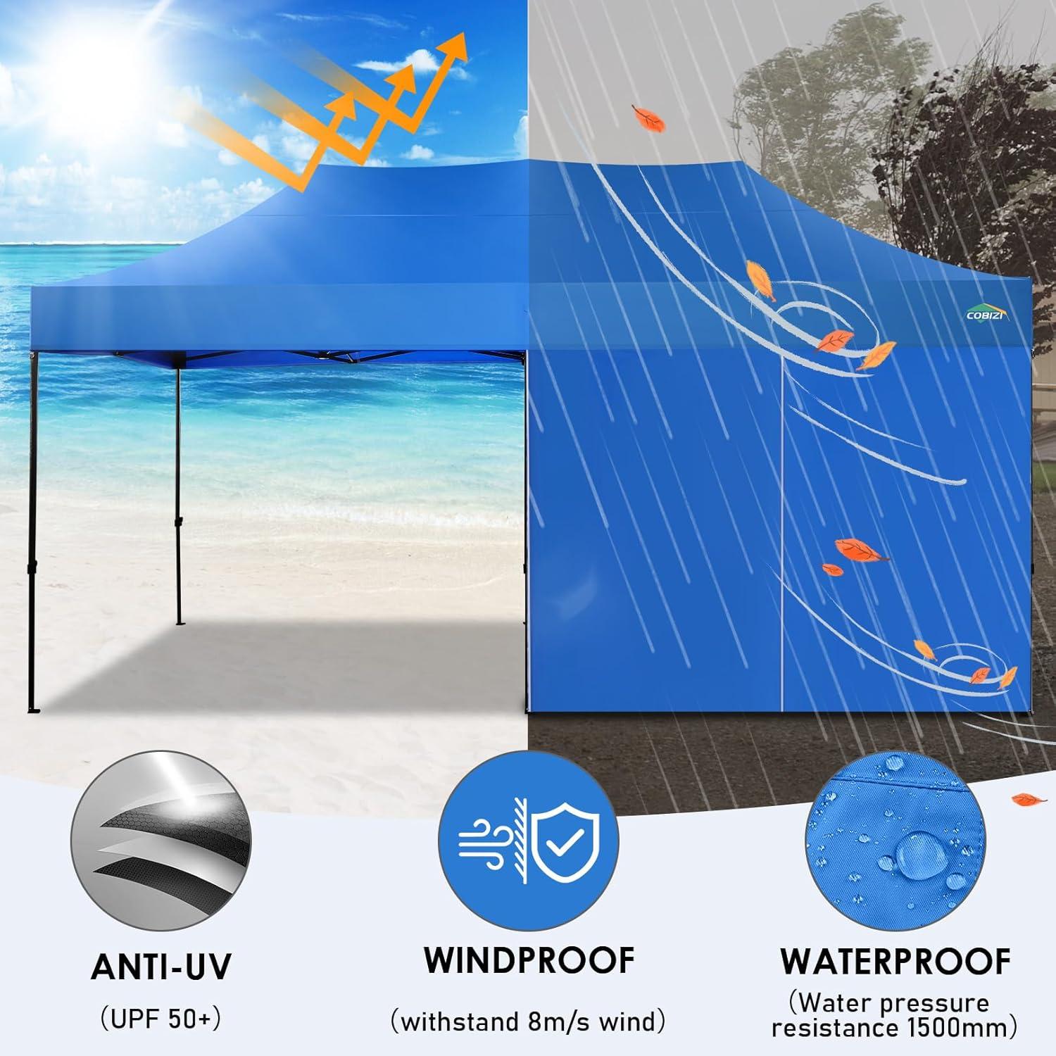 image:imageCOBIZI 10x20 Heavy Duty Pop up Canopy Tent with 6 sidewalls Easy Up Commercial Outdoor Wedding Party Tents for Parties All Season Wind amp Waterproof Gazebo Roller Bag BlueFrame Thickened