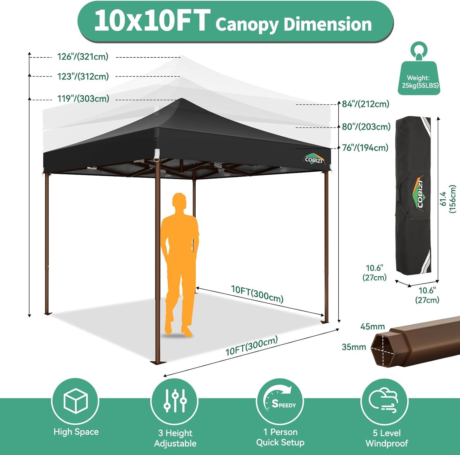 image:imageCOBIZI 10x20 Pop Up Canopy Heavy Duty with 6 Removable Sidewalls Commercial Heavy Duty Pop Up Tent for Parties All Weather Waterproof and UV 50 Wedding Tent with Roller BagFrame UpgradedNight Black