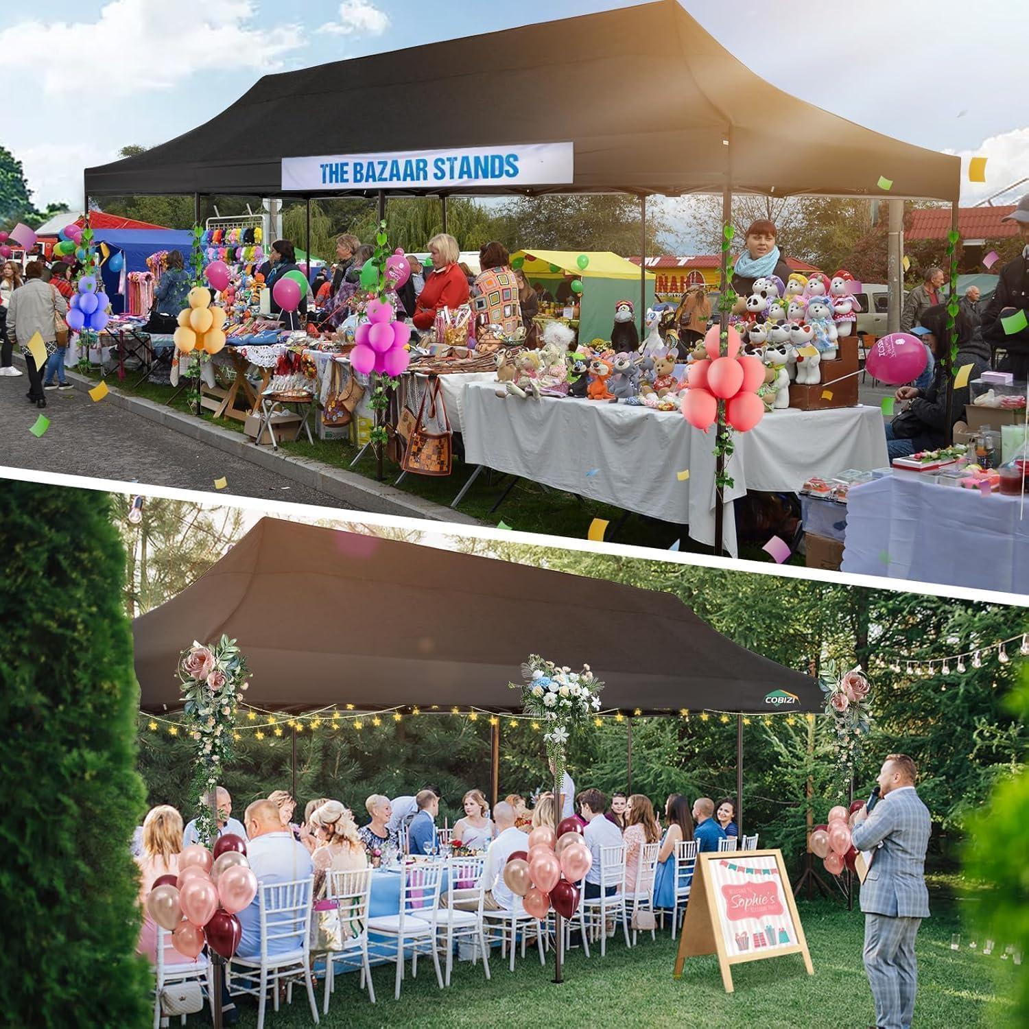 image:imageCOBIZI 10x20 Pop Up Canopy Heavy Duty with 6 Removable Sidewalls Commercial Heavy Duty Pop Up Tent for Parties All Weather Waterproof and UV 50 Wedding Tent with Roller BagFrame UpgradedNight Black