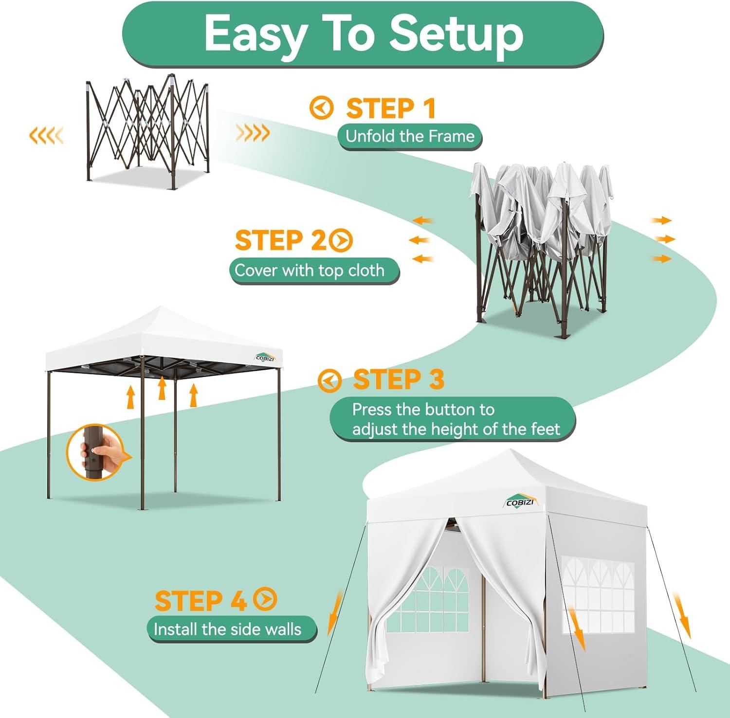 image:imageCOBIZI 10x20 Pop Up Canopy Heavy Duty with 6 Removable Sidewalls Commercial Heavy Duty Pop Up Tent for Parties All Weather Waterproof and UV 50 Wedding Tent with Roller BagFrame UpgradedWhite