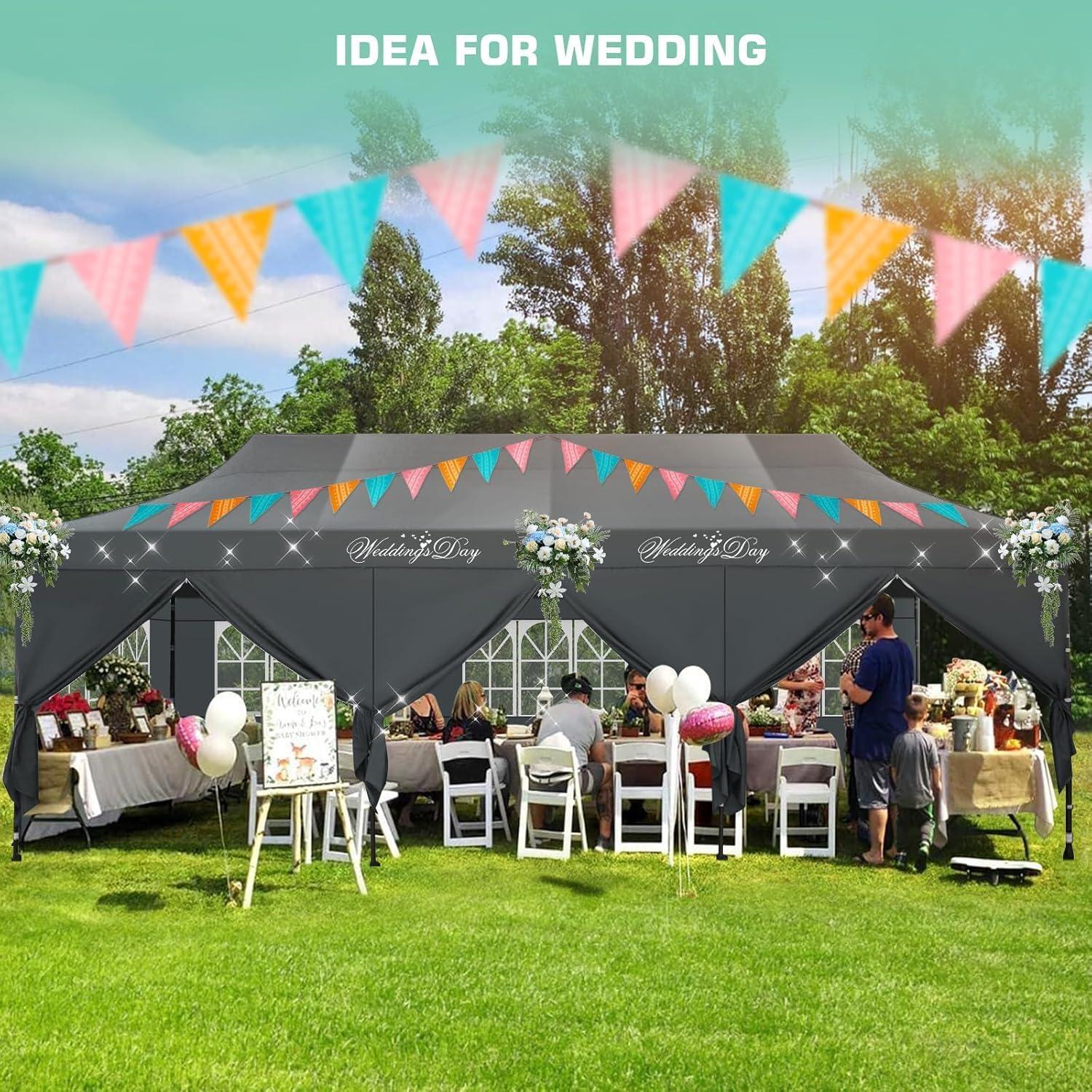 image:imageCOBIZI 10x20 Pop Up Canopy Heavy Duty with 6 Removable Sidewalls Commercial Heavy Duty Pop Up Tent for Parties All Weather Waterproof and UV 50 Wedding Tent with Roller BagFrame UpgradedGray