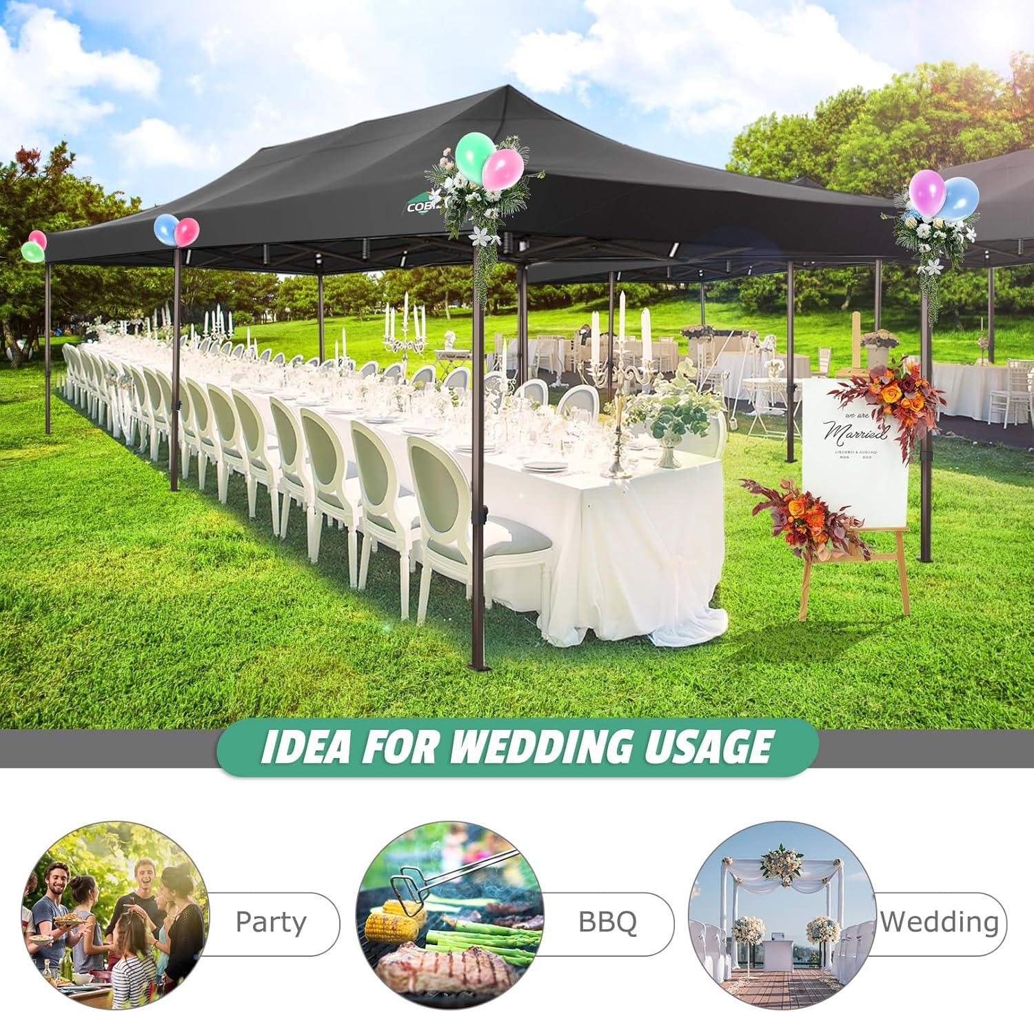 image:imageCOBIZI 10x20 Pop Up Canopy Heavy Duty with 6 Removable Sidewalls Commercial Heavy Duty Pop Up Tent for Parties All Weather Waterproof and UV 50 Wedding Tent with Roller BagFrame UpgradedNight Black