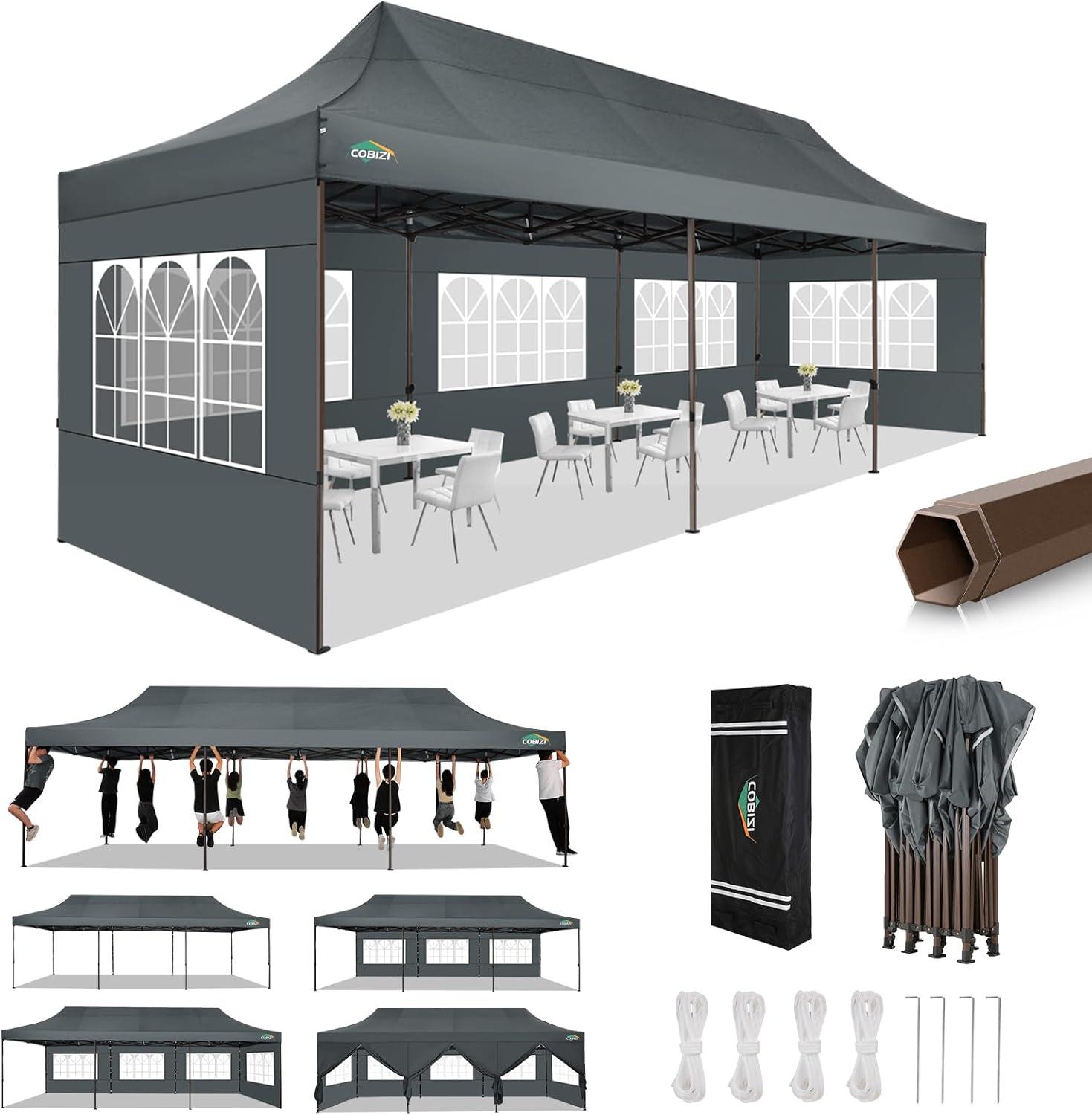 image:imageCOBIZI 10x20 Pop Up Canopy Heavy Duty with 6 Removable Sidewalls Commercial Heavy Duty Pop Up Tent for Parties All Weather Waterproof and UV 50 Wedding Tent with Roller BagFrame UpgradedGray