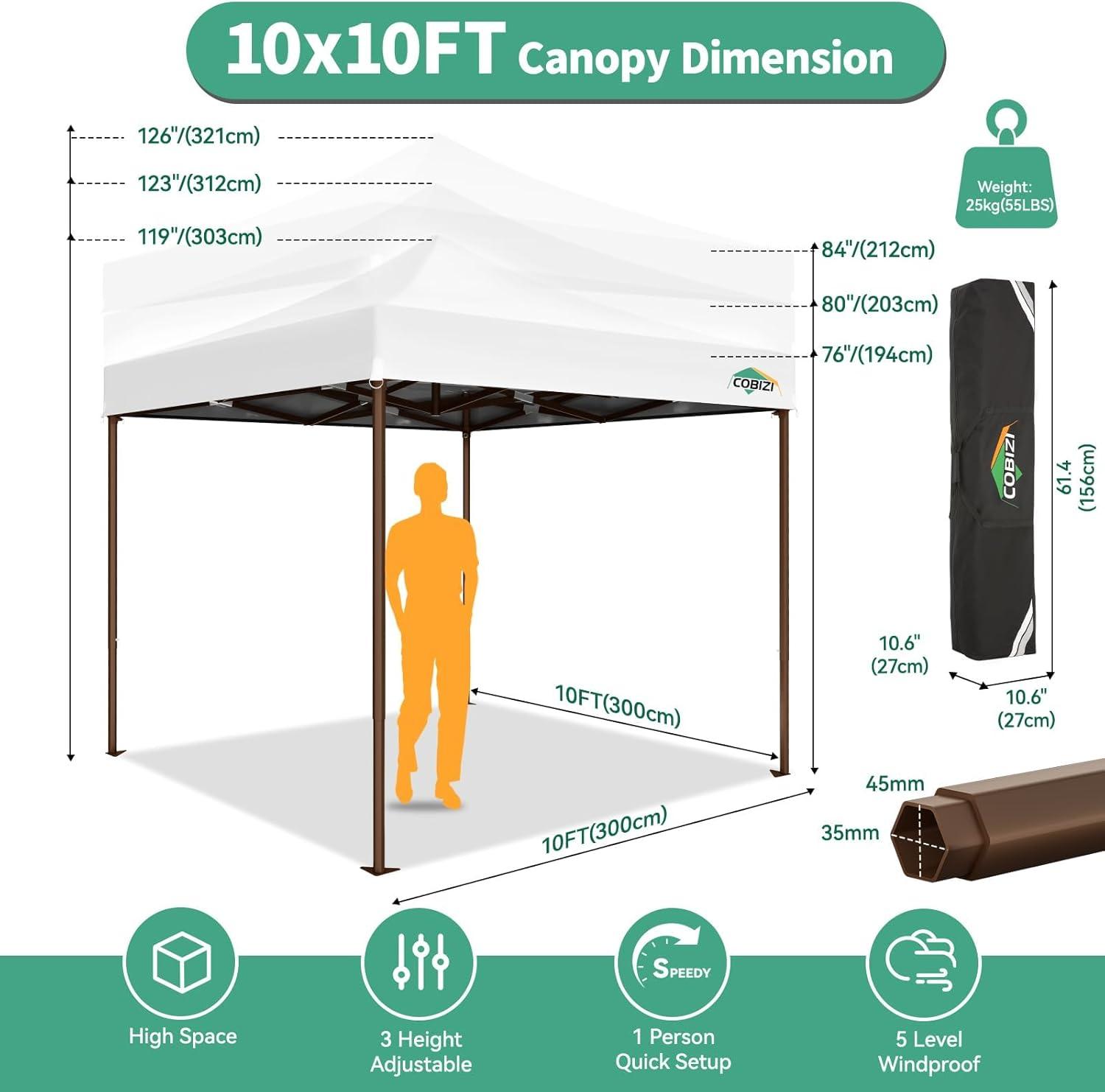 image:imageCOBIZI 10x20 Pop Up Canopy Heavy Duty with 6 Removable Sidewalls Commercial Heavy Duty Pop Up Tent for Parties All Weather Waterproof and UV 50 Wedding Tent with Roller BagFrame UpgradedWhite