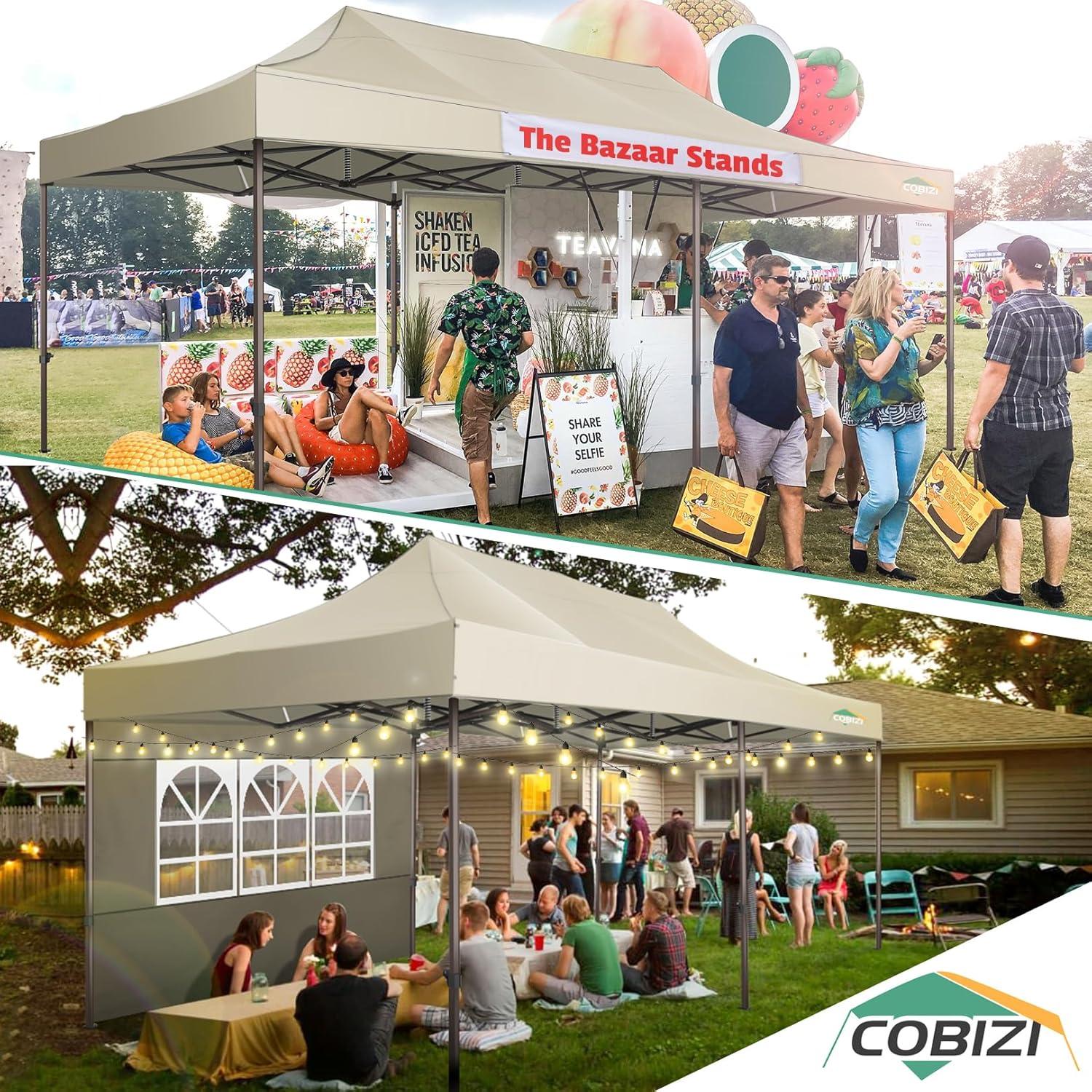 image:imageCOBIZI 10x20 Pop Up Canopy Heavy Duty with 6 Removable Sidewalls Commercial Heavy Duty Pop Up Tent for Parties All Weather Waterproof and UV 50 Wedding Tent with Roller BagFrame UpgradedKhaki