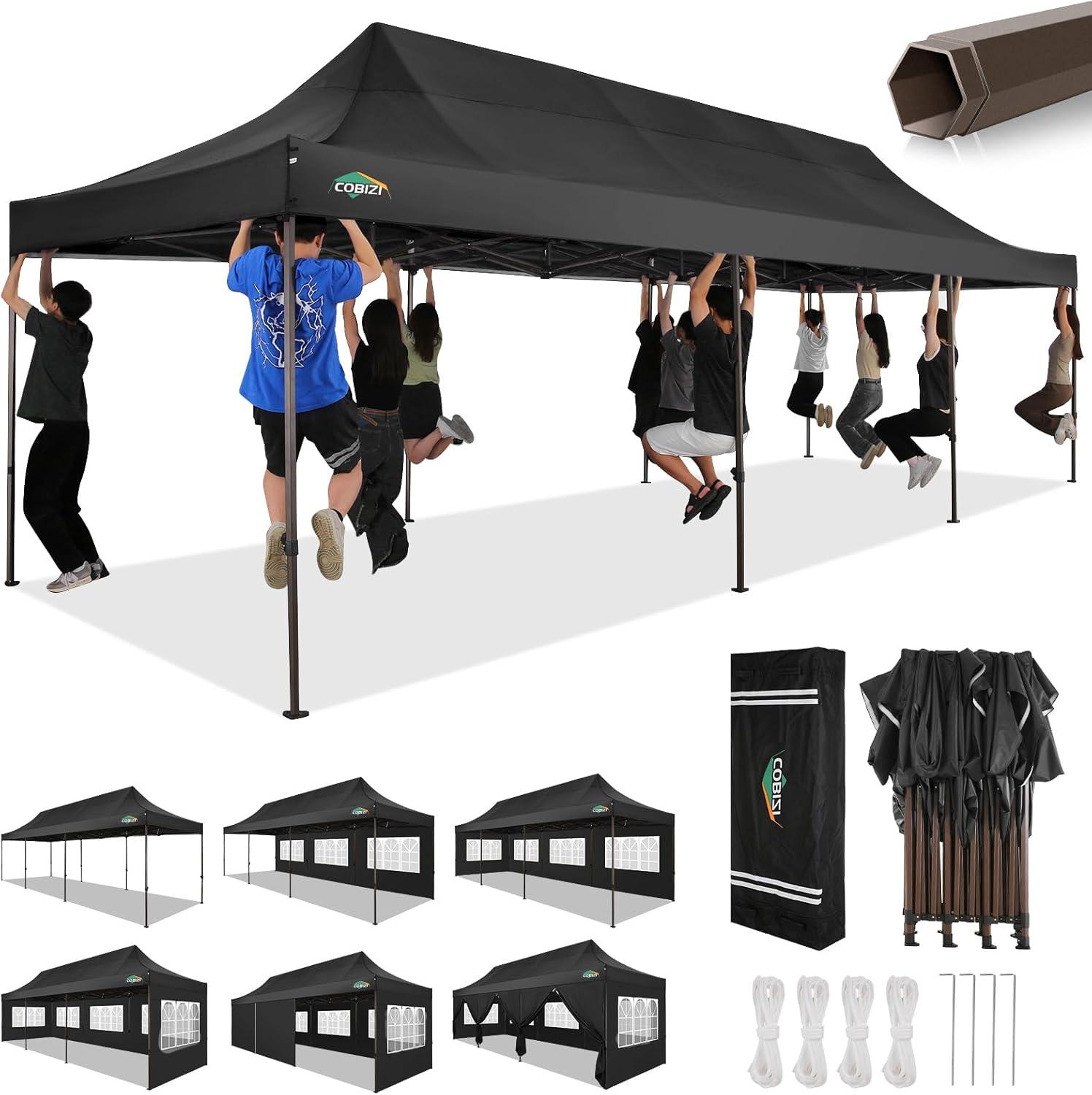 image:imageCOBIZI 10x20 Pop Up Canopy Heavy Duty with 6 Removable Sidewalls Commercial Heavy Duty Pop Up Tent for Parties All Weather Waterproof and UV 50 Wedding Tent with Roller BagFrame UpgradedNight Black