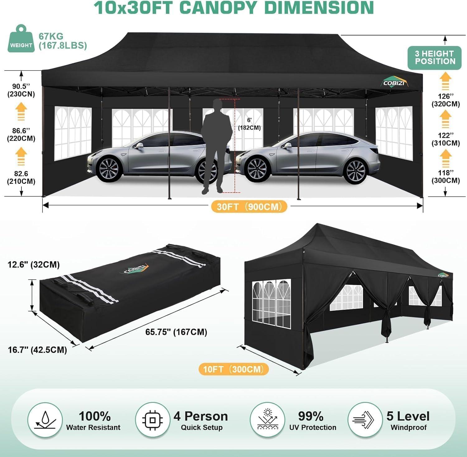 image:imageCOBIZI 10x20 Pop Up Canopy Heavy Duty with 6 Removable Sidewalls Commercial Heavy Duty Pop Up Tent for Parties All Weather Waterproof and UV 50 Wedding Tent with Roller BagFrame UpgradedNight Black