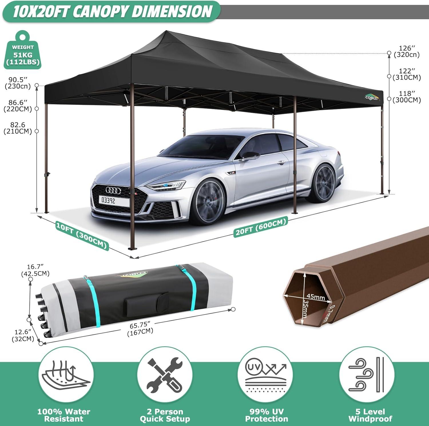 image:imageCOBIZI 10x20 Pop Up Canopy Heavy Duty with 6 Removable Sidewalls Commercial Heavy Duty Pop Up Tent for Parties All Weather Waterproof and UV 50 Wedding Tent with Roller BagFrame UpgradedNight Black