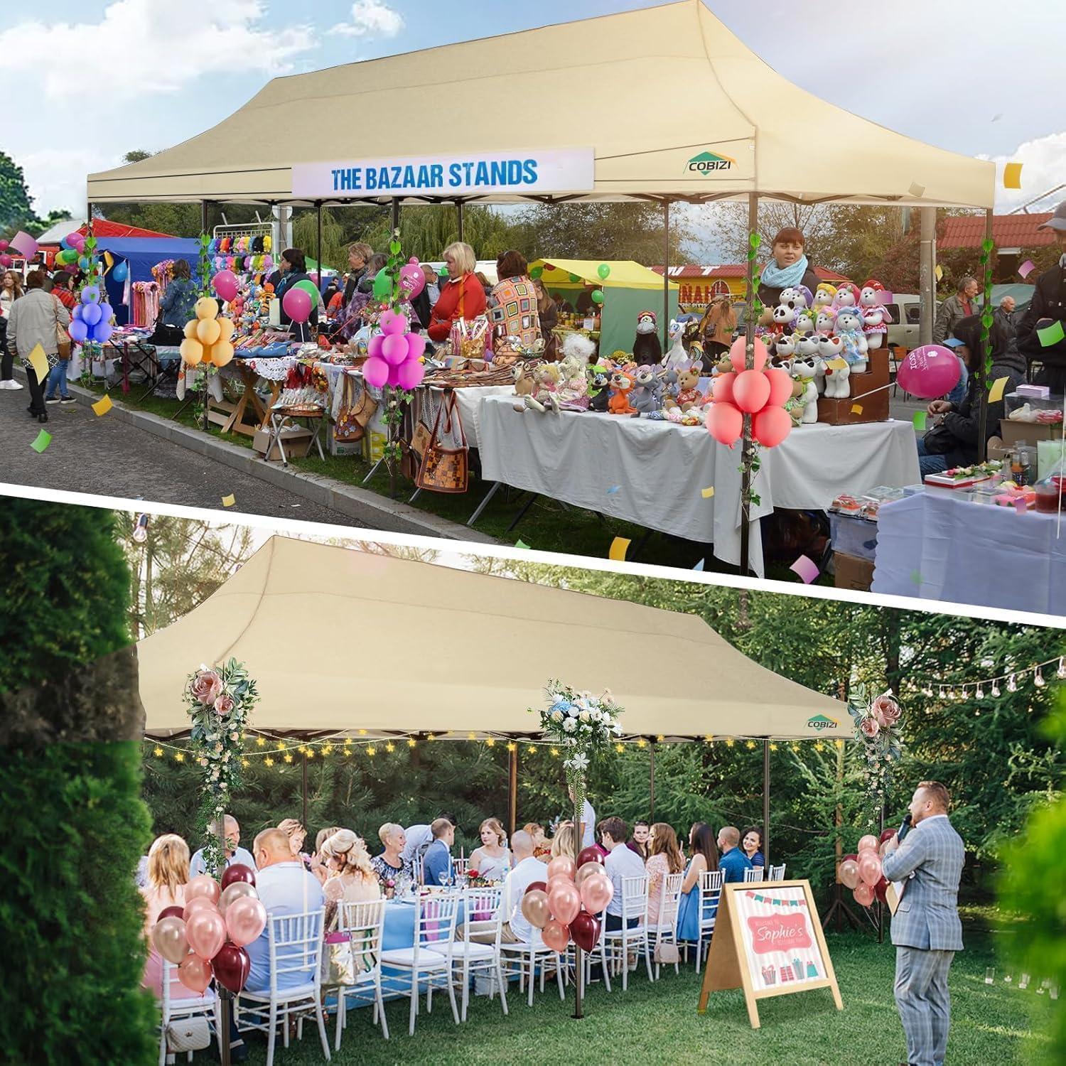 image:imageCOBIZI 10x20 Pop Up Canopy Heavy Duty with 6 Removable Sidewalls Commercial Heavy Duty Pop Up Tent for Parties All Weather Waterproof and UV 50 Wedding Tent with Roller BagFrame UpgradedLight Khaki