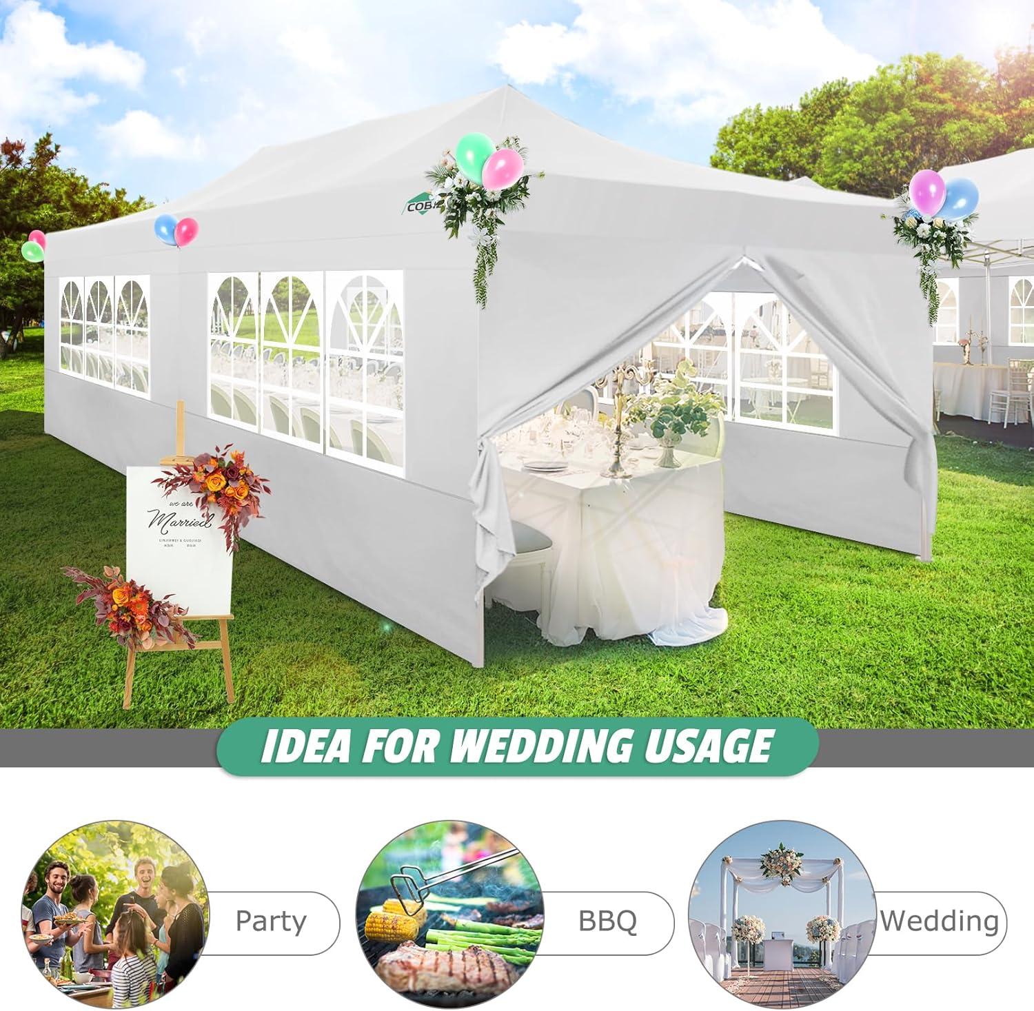 image:imageCOBIZI 10x20 Pop Up Canopy Heavy Duty with 6 Removable Sidewalls Commercial Heavy Duty Pop Up Tent for Parties All Weather Waterproof and UV 50 Wedding Tent with Roller BagFrame UpgradedWhite