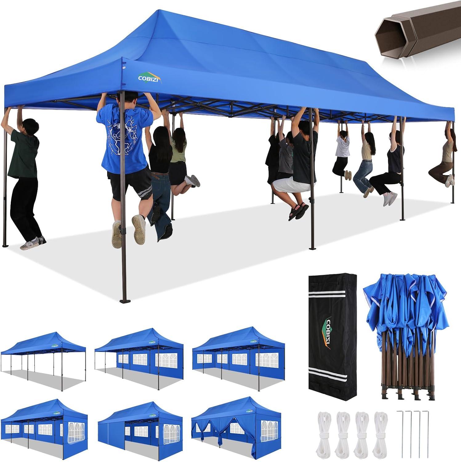 image:imageCOBIZI 10x20 Pop Up Canopy Heavy Duty with 6 Removable Sidewalls Commercial Heavy Duty Pop Up Tent for Parties All Weather Waterproof and UV 50 Wedding Tent with Roller BagFrame UpgradedBlue
