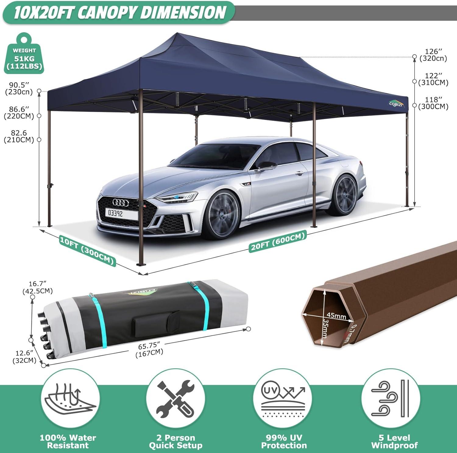image:imageCOBIZI 10x20 Pop Up Canopy Heavy Duty with 6 Removable Sidewalls Commercial Heavy Duty Pop Up Tent for Parties All Weather Waterproof and UV 50 Wedding Tent with Roller BagFrame UpgradedDeep Blue
