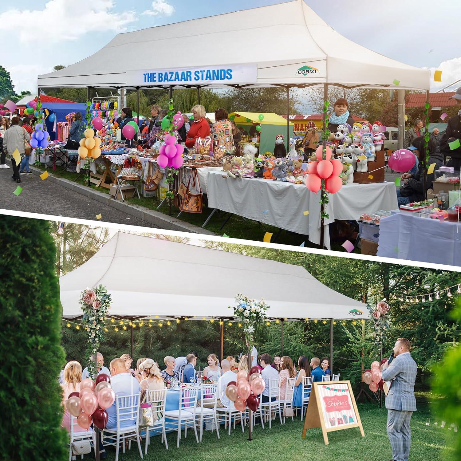 image:imageCOBIZI 10x20 Pop Up Canopy Heavy Duty with 6 Removable Sidewalls Commercial Heavy Duty Pop Up Tent for Parties All Weather Waterproof and UV 50 Wedding Tent with Roller BagFrame UpgradedWhite