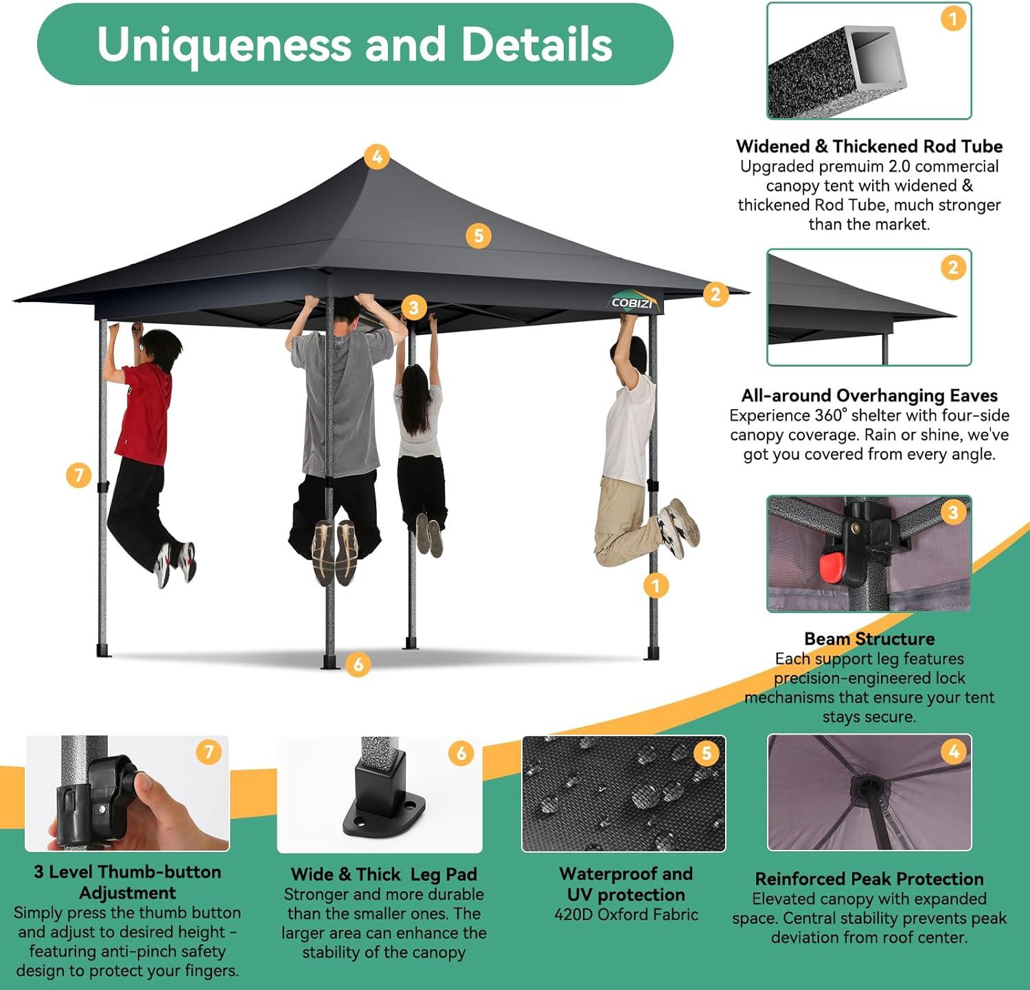 image:imageCOBIZI 10x20 Pop Up Canopy Heavy Duty with 6 Removable Sidewalls Commercial Heavy Duty Pop Up Tent for Parties All Weather Waterproof and UV 50 Wedding Tent with Roller BagFrame UpgradedGray