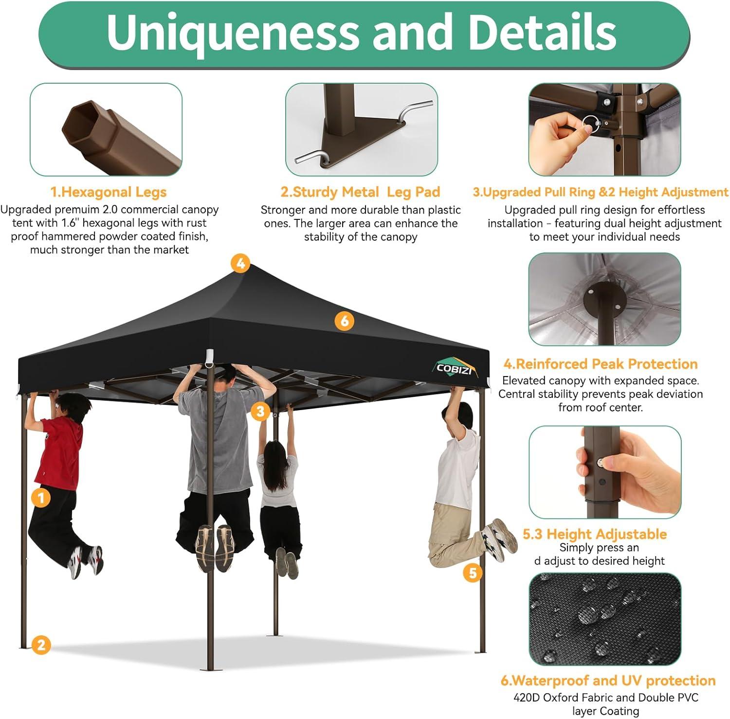 image:imageCOBIZI 10x20 Pop Up Canopy Heavy Duty with 6 Removable Sidewalls Commercial Heavy Duty Pop Up Tent for Parties All Weather Waterproof and UV 50 Wedding Tent with Roller BagFrame UpgradedNight Black