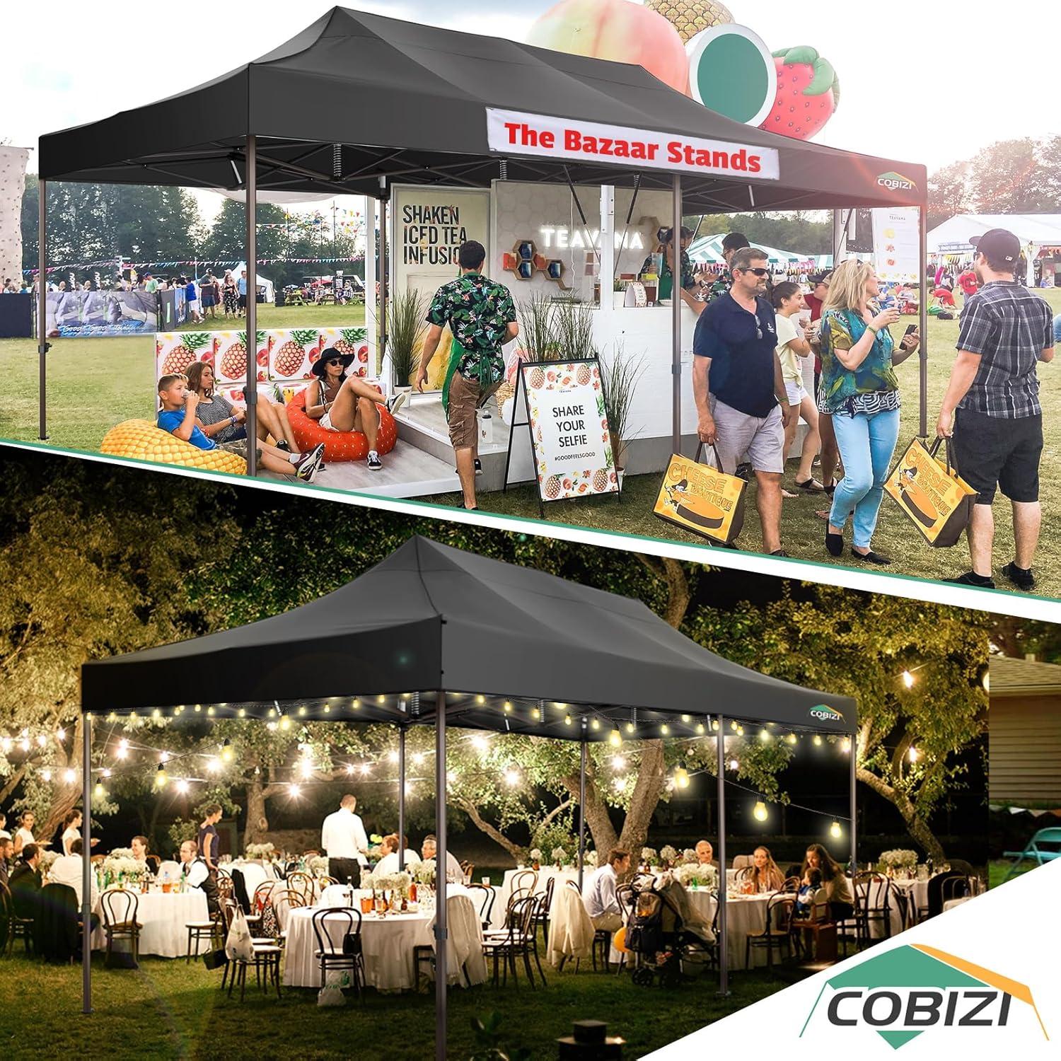 image:imageCOBIZI 10x20 Pop Up Canopy Heavy Duty with 6 Removable Sidewalls Commercial Heavy Duty Pop Up Tent for Parties All Weather Waterproof and UV 50 Wedding Tent with Roller BagFrame UpgradedNight Black