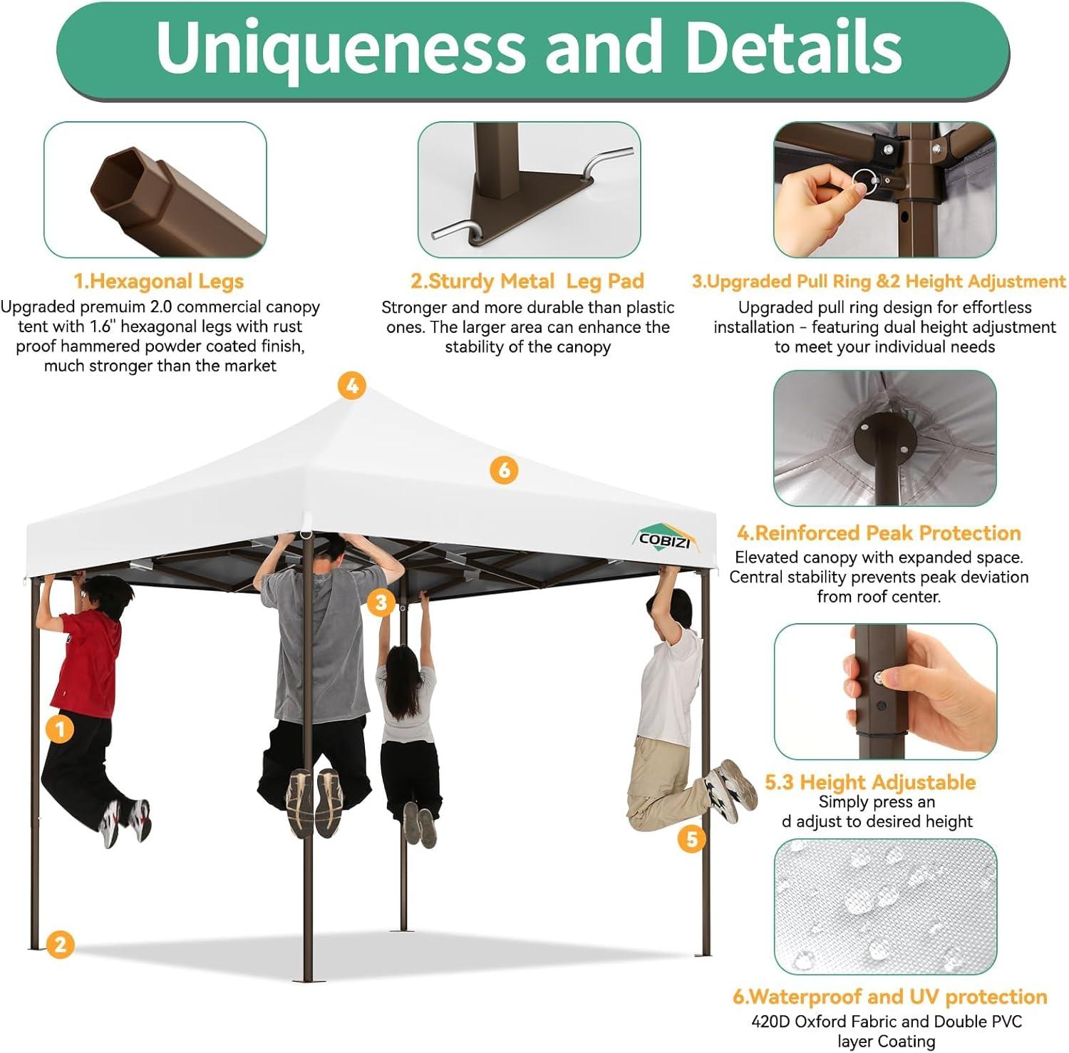 image:imageCOBIZI 10x20 Pop Up Canopy Heavy Duty with 6 Removable Sidewalls Commercial Heavy Duty Pop Up Tent for Parties All Weather Waterproof and UV 50 Wedding Tent with Roller BagFrame UpgradedWhite