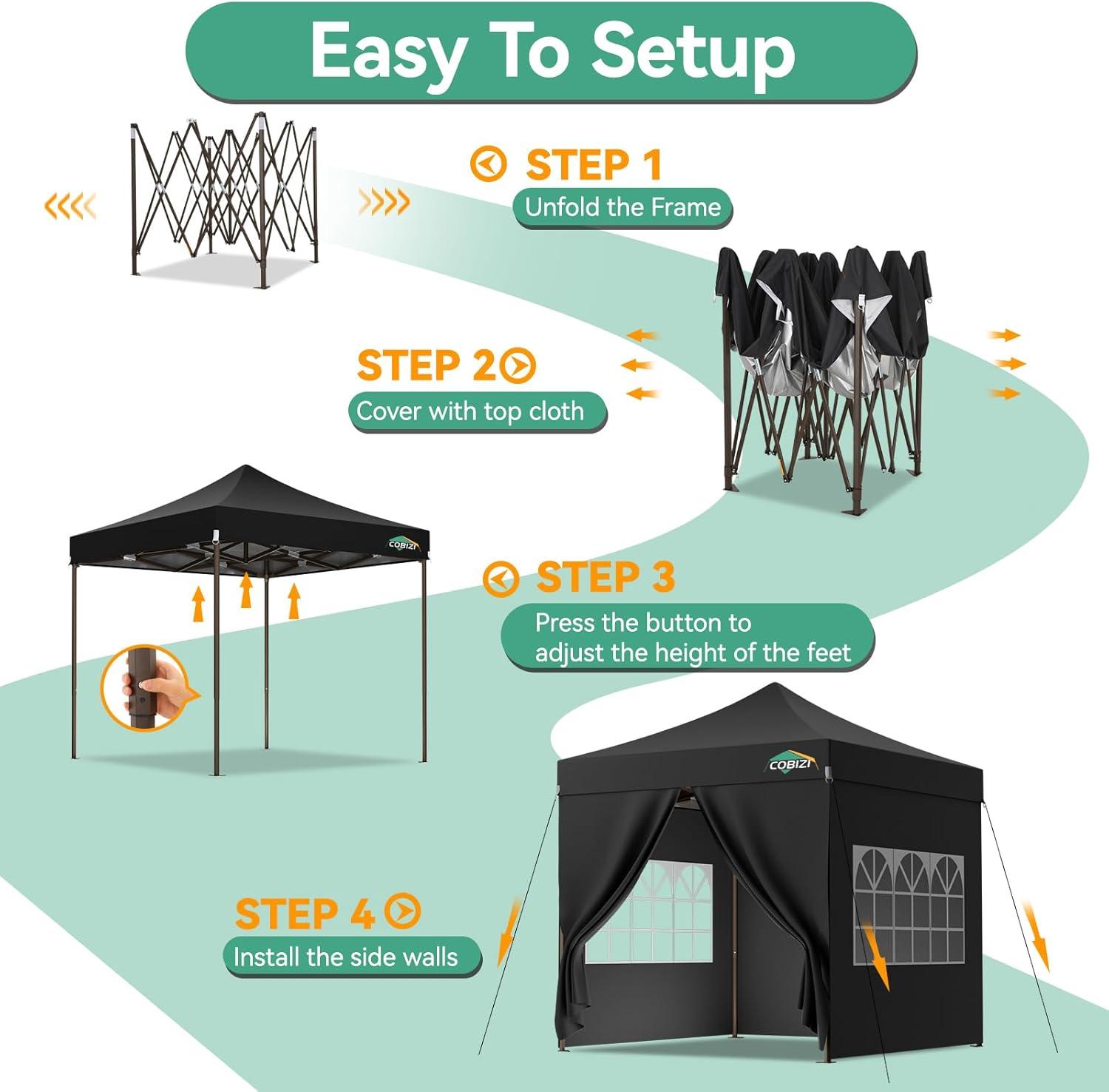 image:imageCOBIZI 10x20 Pop Up Canopy Heavy Duty with 6 Removable Sidewalls Commercial Heavy Duty Pop Up Tent for Parties All Weather Waterproof and UV 50 Wedding Tent with Roller BagFrame UpgradedNight Black