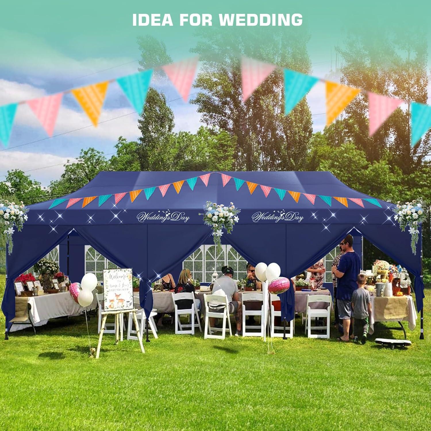 image:imageCOBIZI 10x20 Pop Up Canopy Heavy Duty with 6 Removable Sidewalls Commercial Heavy Duty Pop Up Tent for Parties All Weather Waterproof and UV 50 Wedding Tent with Roller BagFrame UpgradedDeep Blue