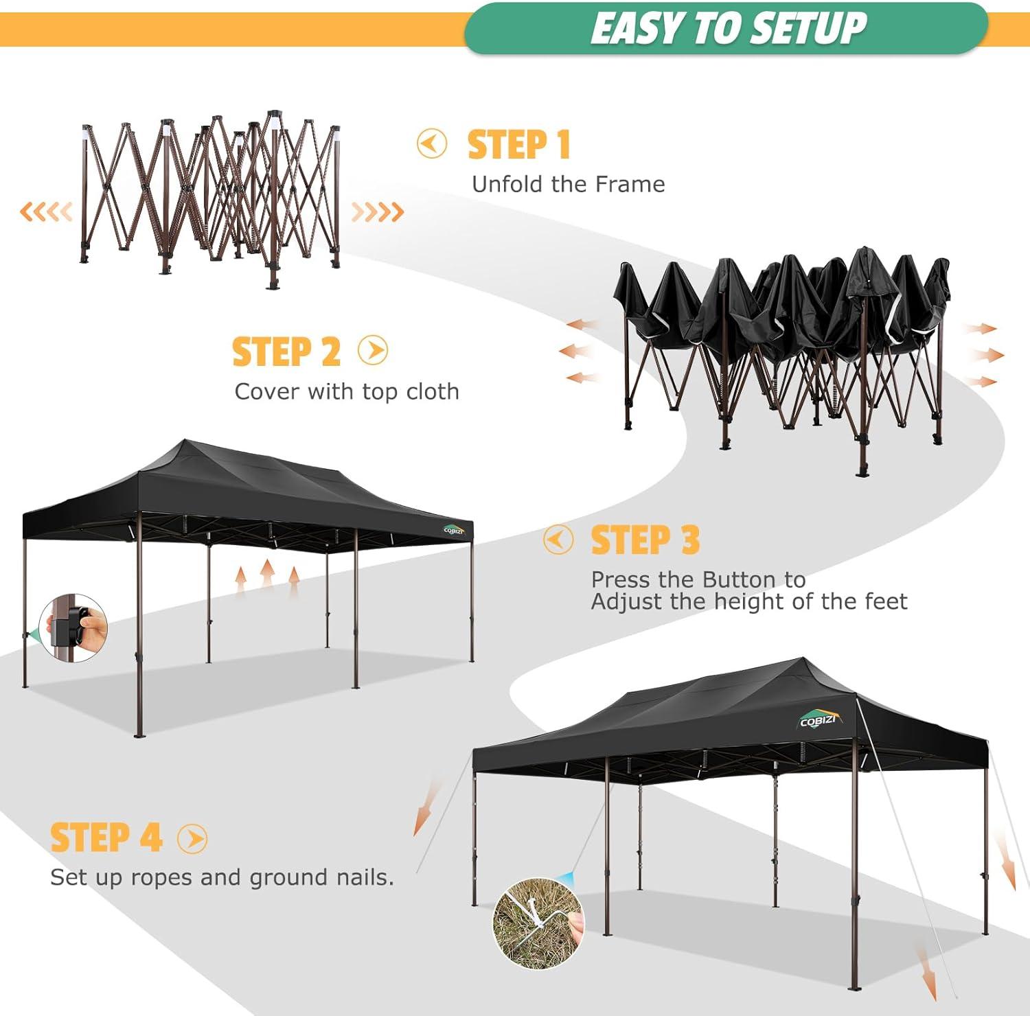 image:imageCOBIZI 10x20 Pop Up Canopy Heavy Duty with 6 Removable Sidewalls Commercial Heavy Duty Pop Up Tent for Parties All Weather Waterproof and UV 50 Wedding Tent with Roller BagFrame UpgradedNight Black