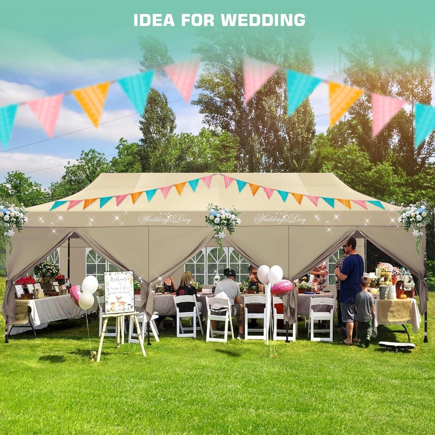 image:imageCOBIZI 10x20 Pop Up Canopy Heavy Duty with 6 Removable Sidewalls Commercial Heavy Duty Pop Up Tent for Parties All Weather Waterproof and UV 50 Wedding Tent with Roller BagFrame UpgradedKhaki