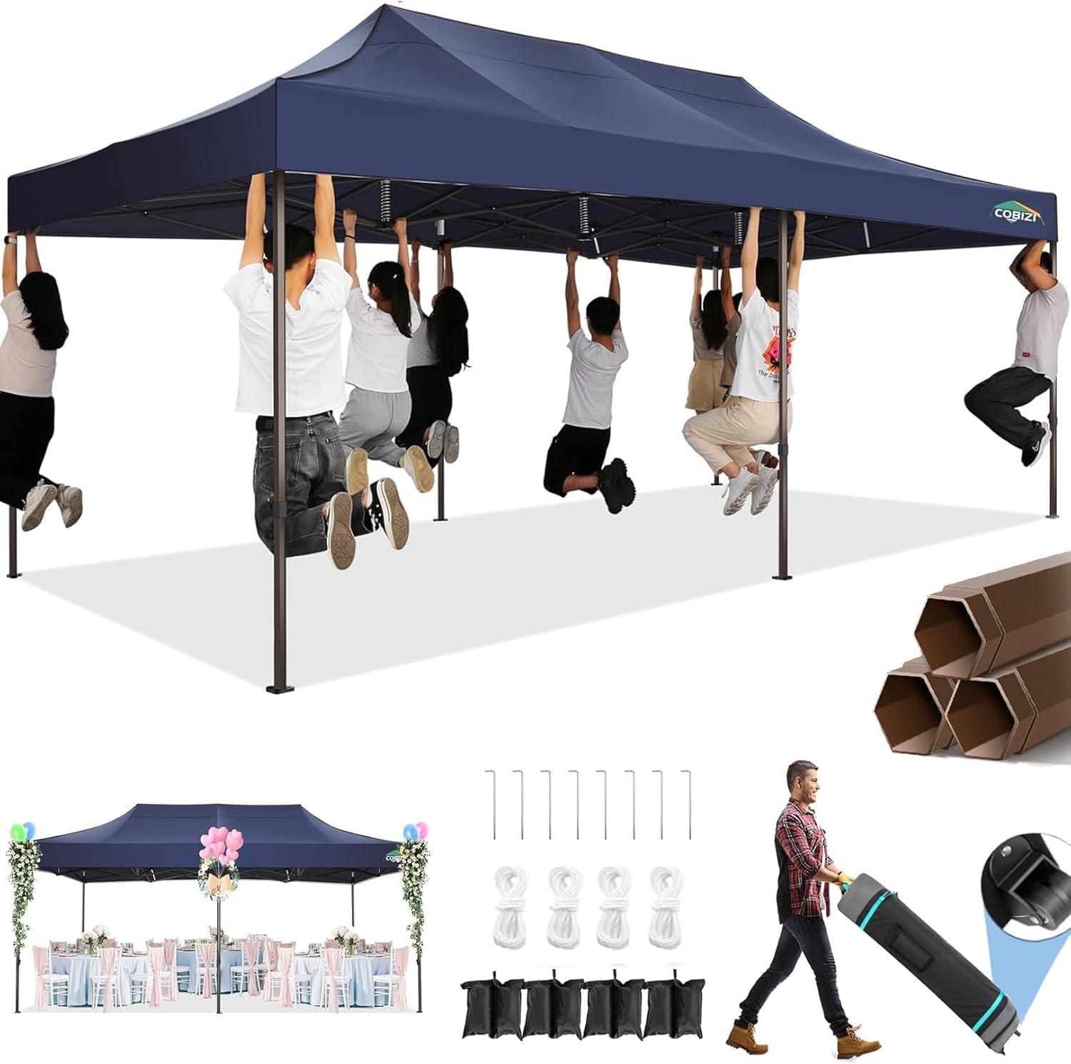 image:imageCOBIZI 10x20 Pop Up Canopy Heavy Duty with 6 Removable Sidewalls Commercial Heavy Duty Pop Up Tent for Parties All Weather Waterproof and UV 50 Wedding Tent with Roller BagFrame UpgradedDeep Blue