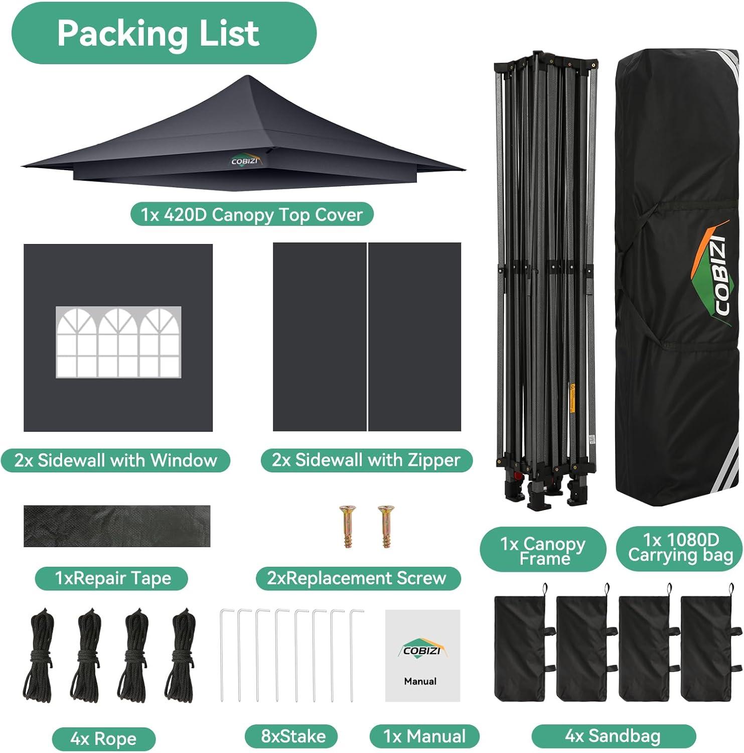 image:imageCOBIZI 10x20 Pop Up Canopy Heavy Duty with 6 Removable Sidewalls Commercial Heavy Duty Pop Up Tent for Parties All Weather Waterproof and UV 50 Wedding Tent with Roller BagFrame UpgradedGray