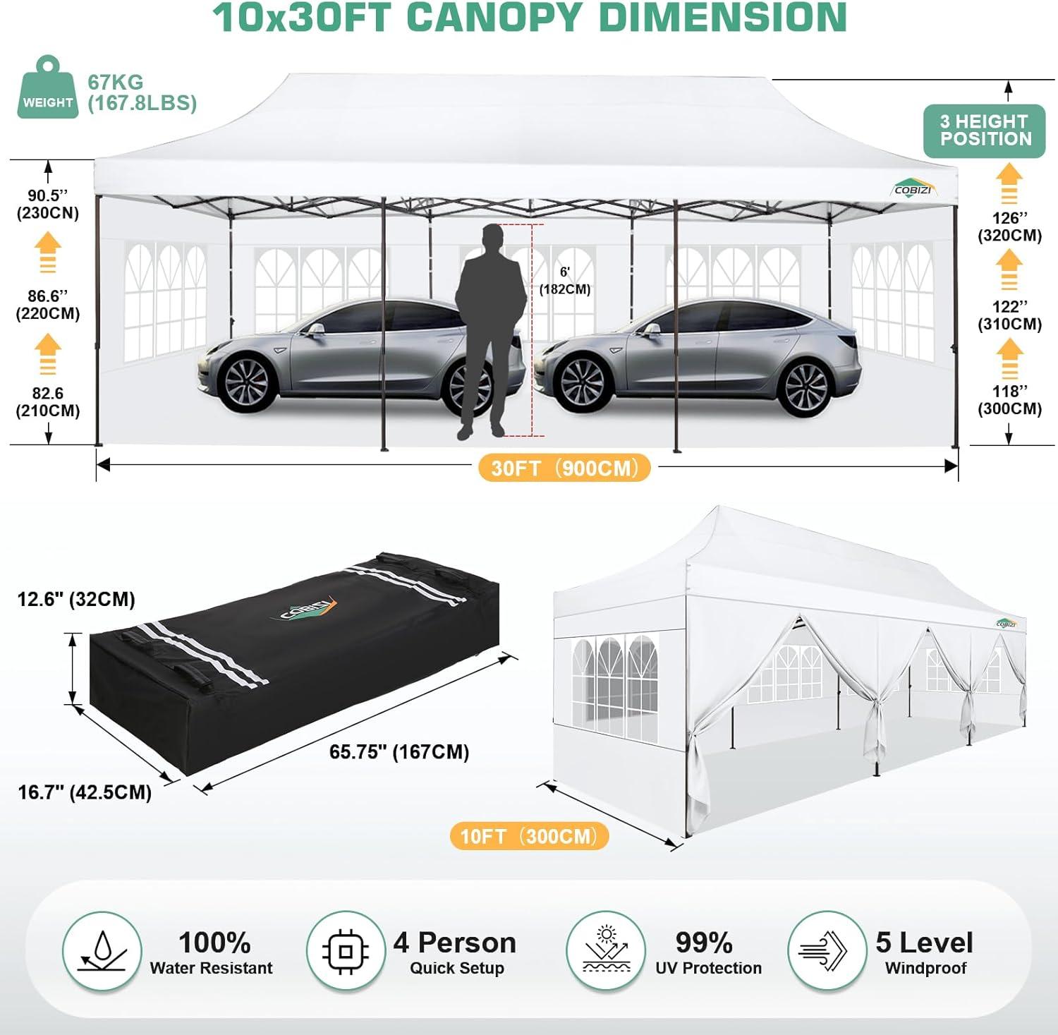 image:imageCOBIZI 10x20 Pop Up Canopy Heavy Duty with 6 Removable Sidewalls Commercial Heavy Duty Pop Up Tent for Parties All Weather Waterproof and UV 50 Wedding Tent with Roller BagFrame UpgradedWhite
