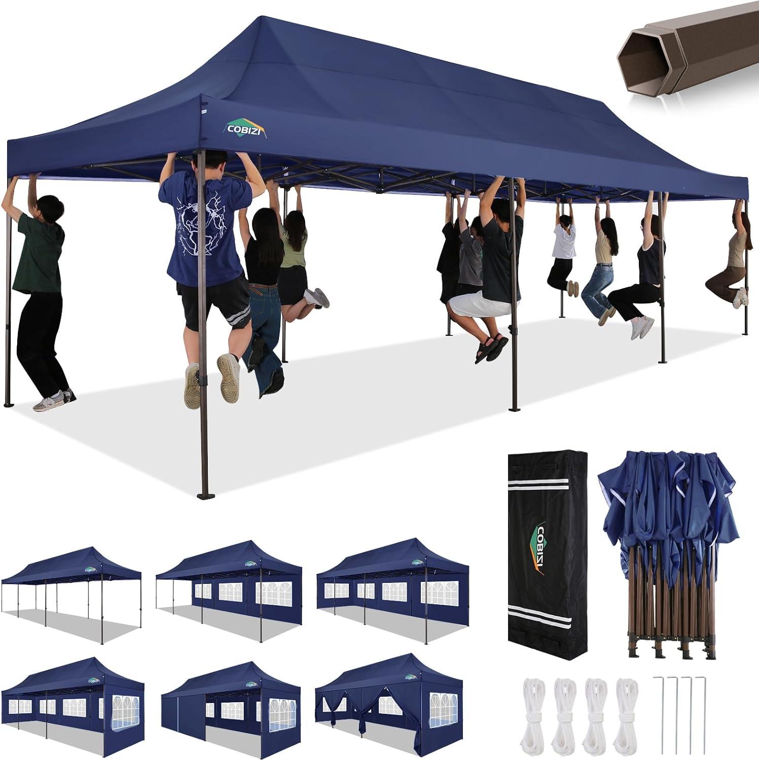 image:imageCOBIZI 10x20 Pop Up Canopy Heavy Duty with 6 Removable Sidewalls Commercial Heavy Duty Pop Up Tent for Parties All Weather Waterproof and UV 50 Wedding Tent with Roller BagFrame UpgradedDeep Blue