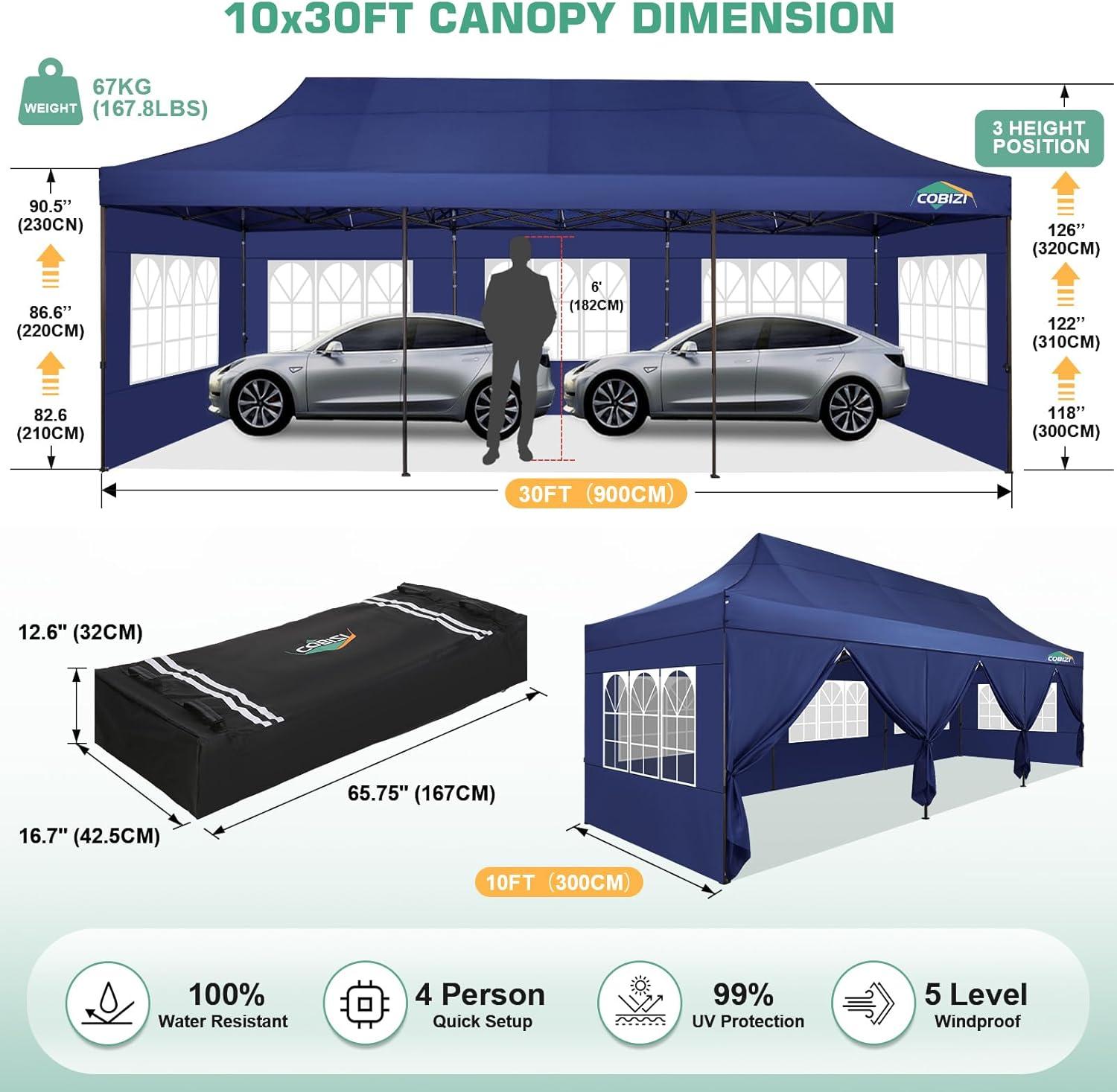 image:imageCOBIZI 10x20 Pop Up Canopy Heavy Duty with 6 Removable Sidewalls Commercial Heavy Duty Pop Up Tent for Parties All Weather Waterproof and UV 50 Wedding Tent with Roller BagFrame UpgradedDeep Blue