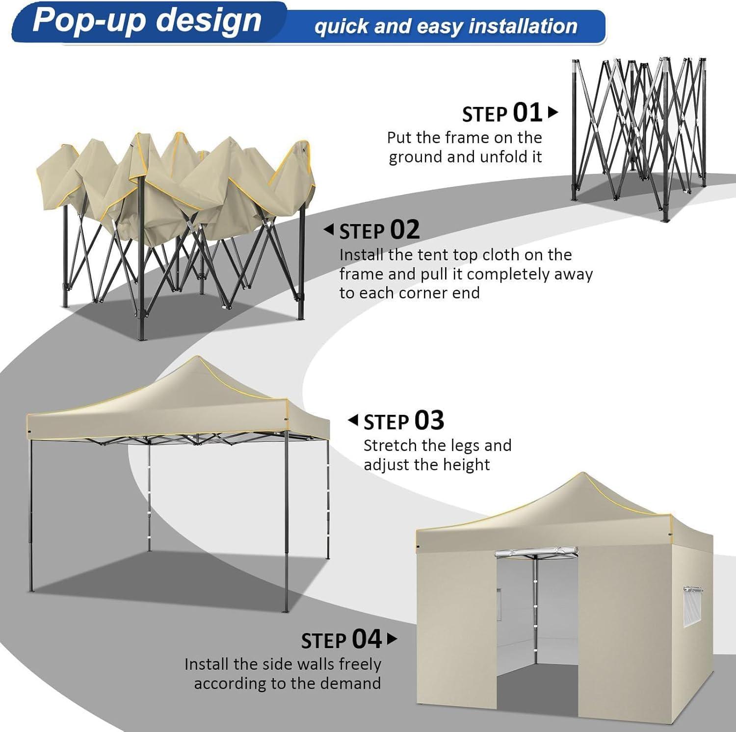 image:imageCOBIZI 10x20 Pop Up Canopy Heavy Duty with 6 Removable Sidewalls Commercial Heavy Duty Pop Up Tent for Parties All Weather Waterproof and UV 50 Wedding Tent with Roller BagFrame UpgradedKhaki