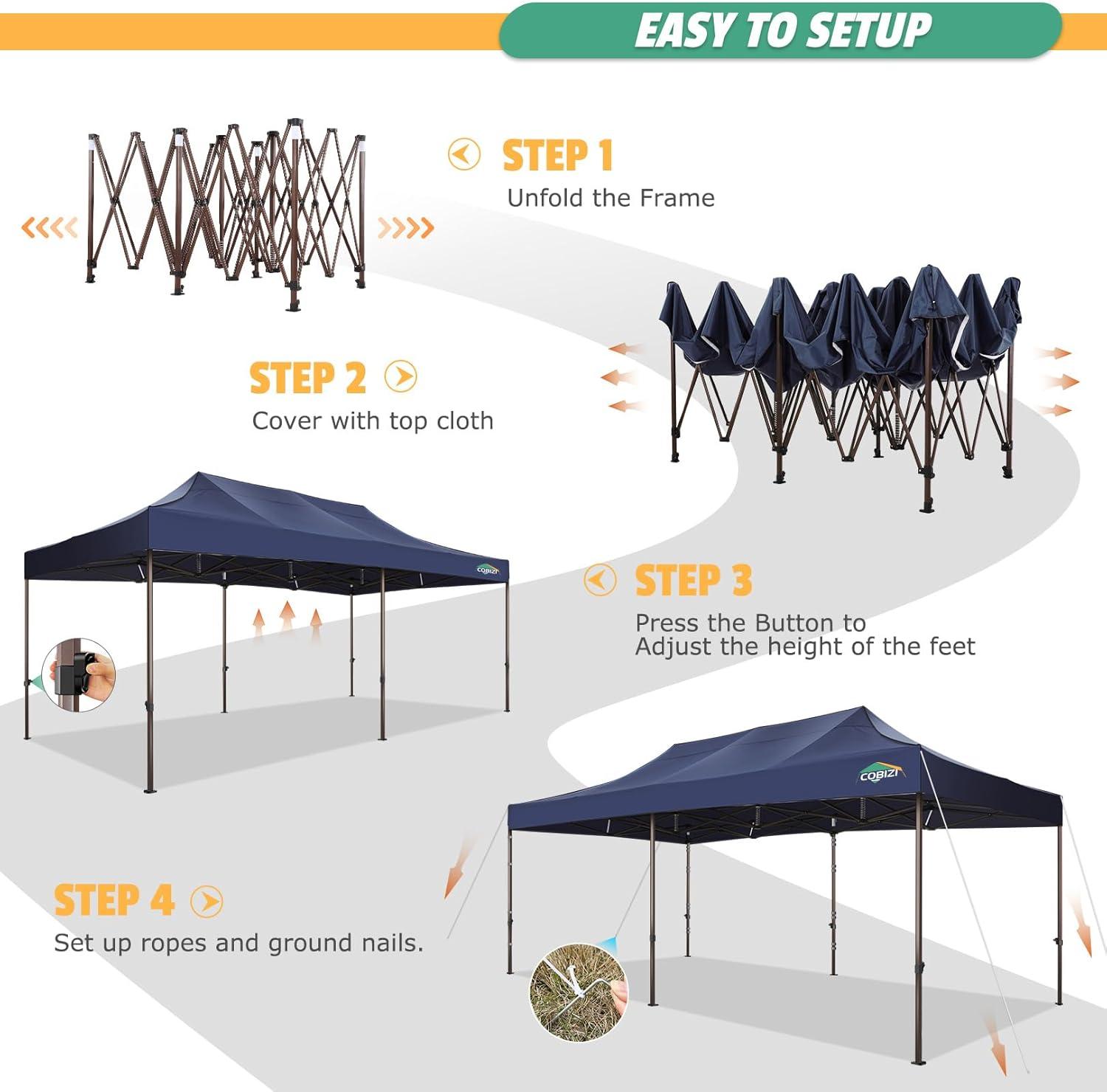 image:imageCOBIZI 10x20 Pop Up Canopy Heavy Duty with 6 Removable Sidewalls Commercial Heavy Duty Pop Up Tent for Parties All Weather Waterproof and UV 50 Wedding Tent with Roller BagFrame UpgradedDeep Blue
