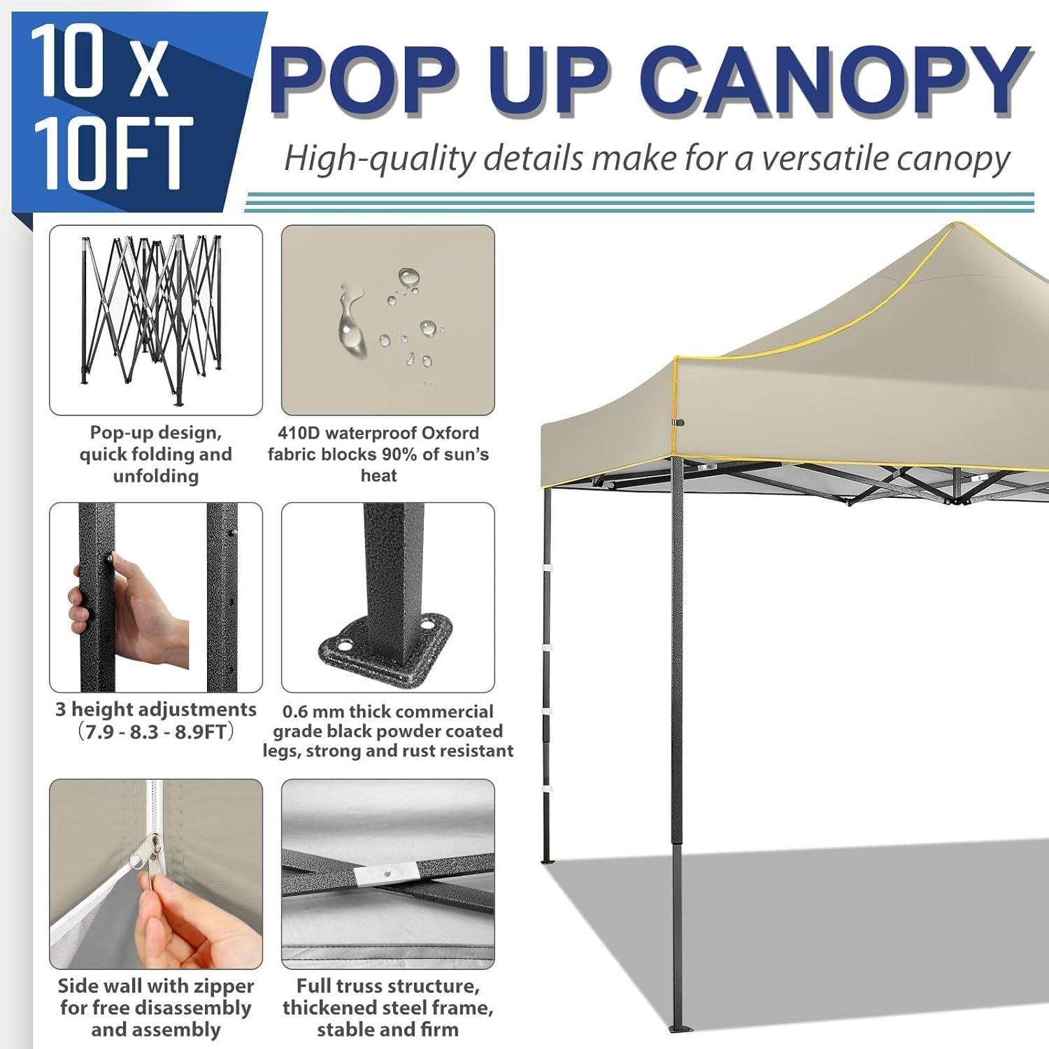 image:imageCOBIZI 10x20 Pop Up Canopy Heavy Duty with 6 Removable Sidewalls Commercial Heavy Duty Pop Up Tent for Parties All Weather Waterproof and UV 50 Wedding Tent with Roller BagFrame UpgradedKhaki