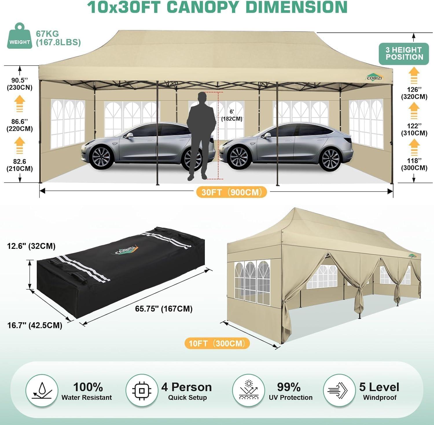 image:imageCOBIZI 10x20 Pop Up Canopy Heavy Duty with 6 Removable Sidewalls Commercial Heavy Duty Pop Up Tent for Parties All Weather Waterproof and UV 50 Wedding Tent with Roller BagFrame UpgradedKhaki
