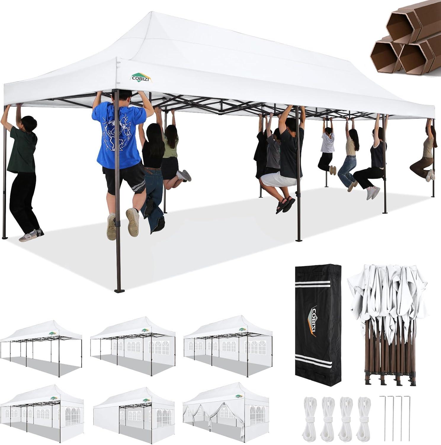 image:imageCOBIZI 10x20 Pop Up Canopy Heavy Duty with 6 Removable Sidewalls Commercial Heavy Duty Pop Up Tent for Parties All Weather Waterproof and UV 50 Wedding Tent with Roller BagFrame UpgradedWhite