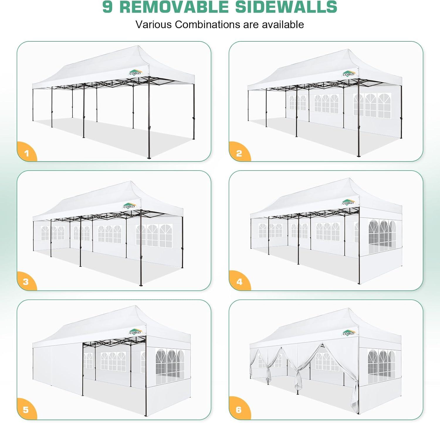 image:imageCOBIZI 10x20 Pop Up Canopy Heavy Duty with 6 Removable Sidewalls Commercial Heavy Duty Pop Up Tent for Parties All Weather Waterproof and UV 50 Wedding Tent with Roller BagFrame UpgradedWhite