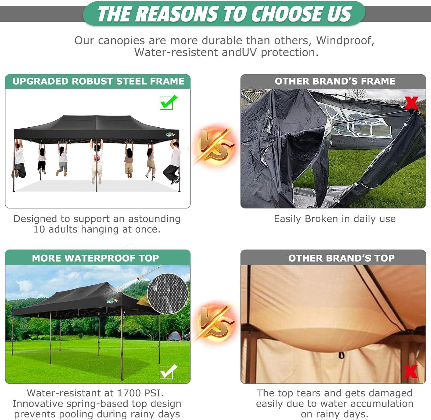 image:imageCOBIZI 10x20 Pop Up Canopy Heavy Duty with 6 Removable Sidewalls Commercial Heavy Duty Pop Up Tent for Parties All Weather Waterproof and UV 50 Wedding Tent with Roller BagFrame UpgradedNight Black